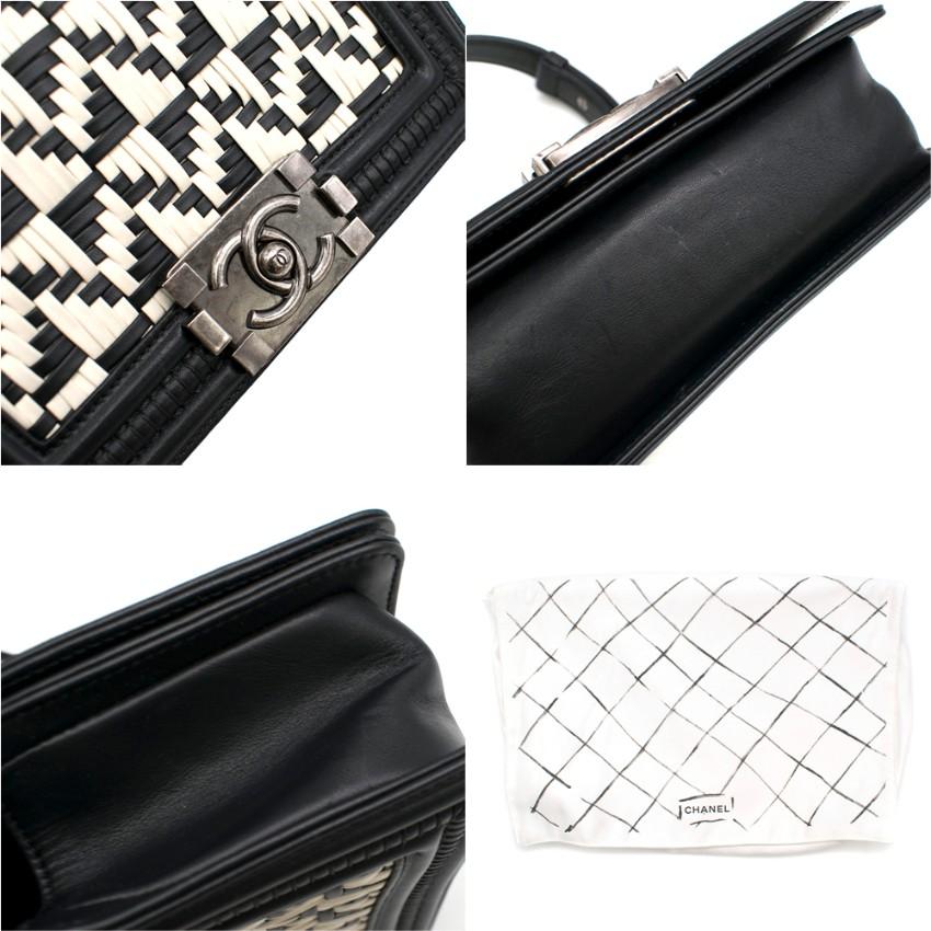 Chanel Limited Edition Black & White Calfskin Woven Small Boy Bag 20cm 1
