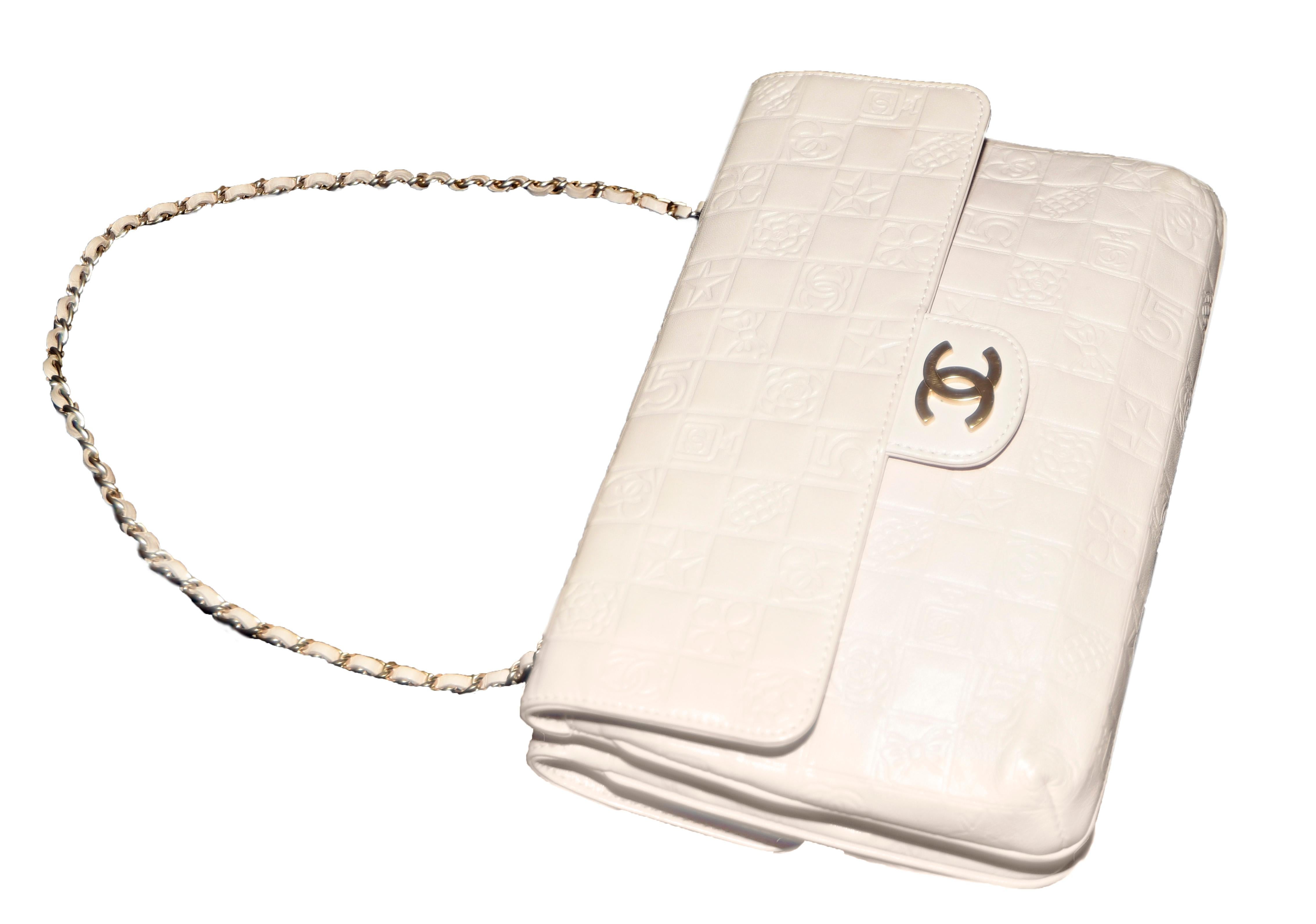 Chanel Limited Edition Embossed Logo Two Sided Flap Bag In Excellent Condition In Palm Beach, FL