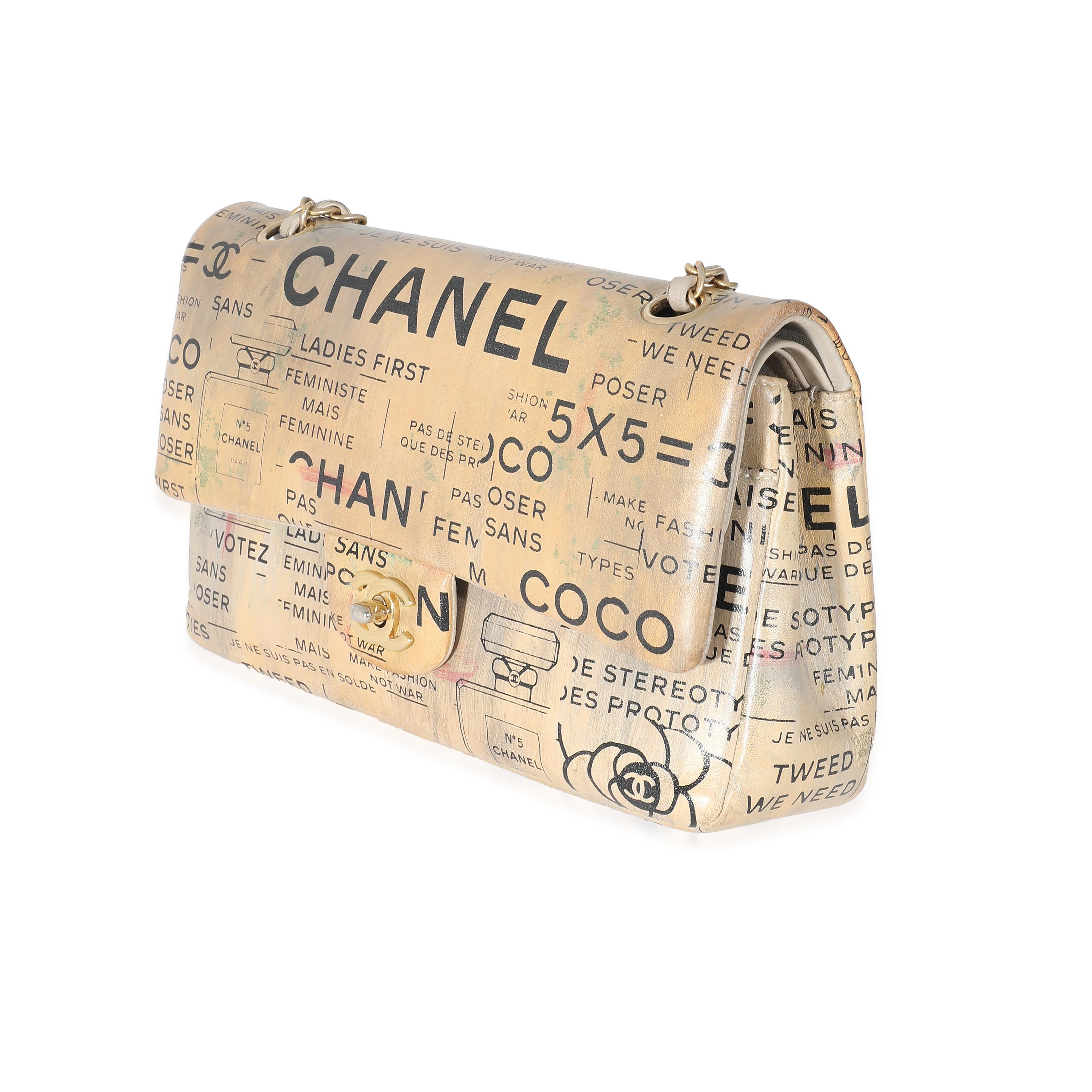 Chanel Limited Edition Graffiti Newspaper Print Medium Double Flap Bag In Excellent Condition For Sale In New York, NY