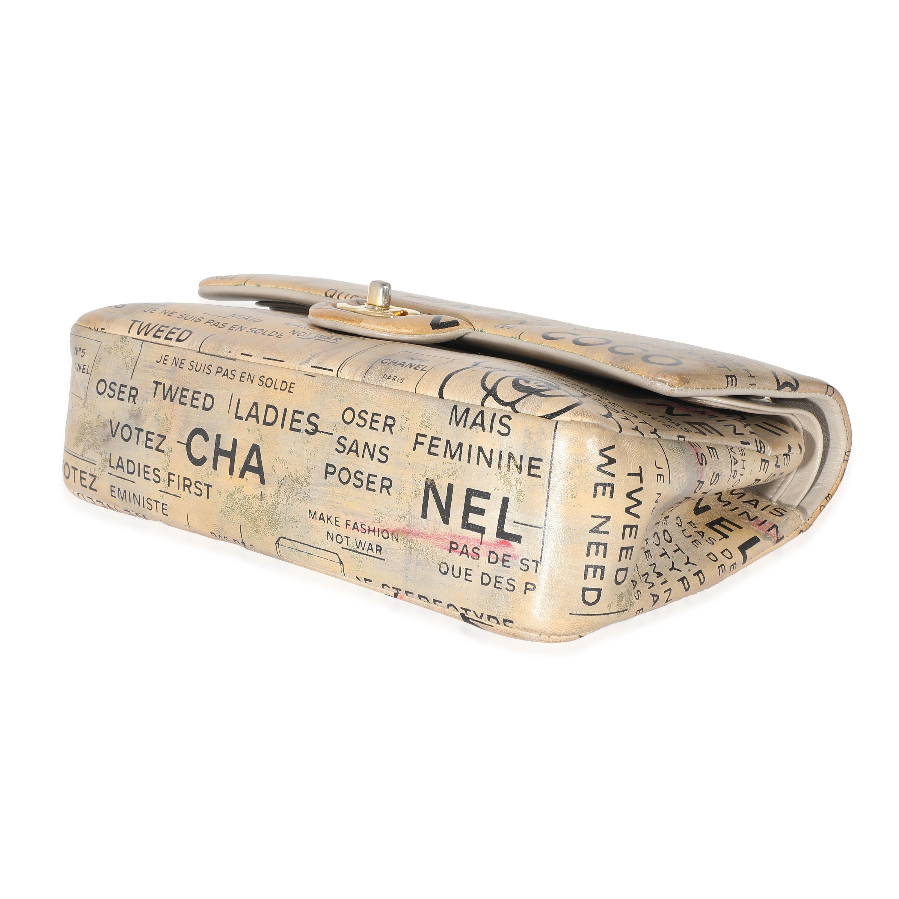 Chanel Limited Edition Graffiti Newspaper Print Medium Double Flap Bag For Sale 1