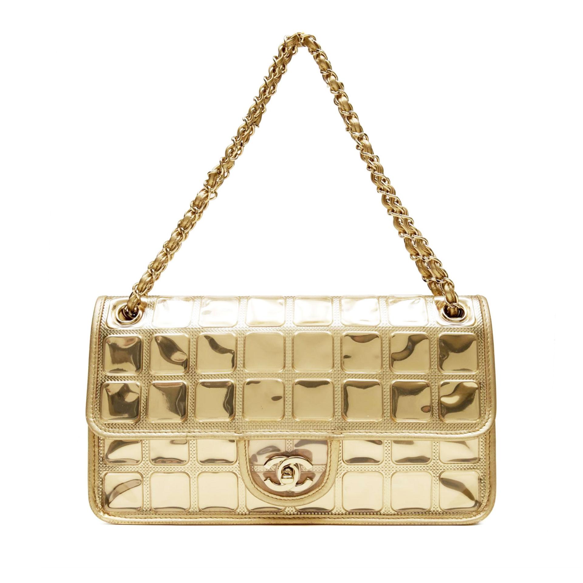 Chanel Limited Edition Ice Cube Flap Metallic Gold Lambskin Leather Shoulder Bag For Sale 1