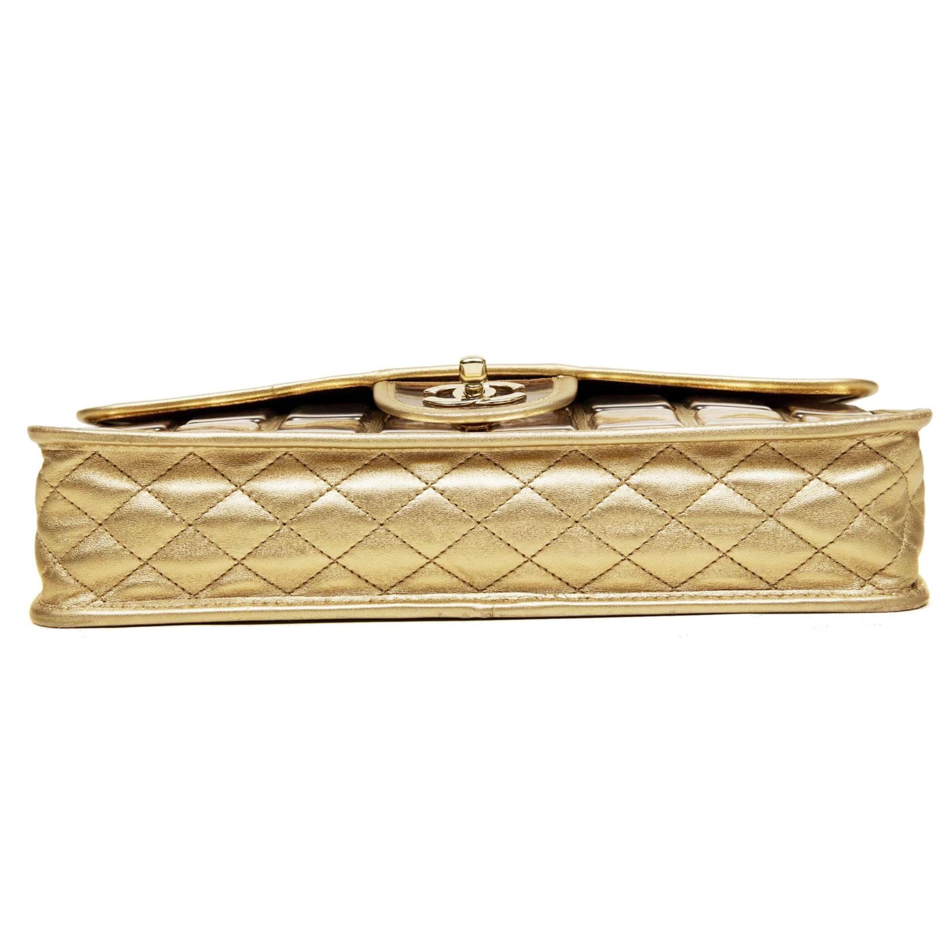 Chanel Limited Edition Ice Cube Flap Metallic Gold Lambskin Leather Shoulder Bag For Sale 6