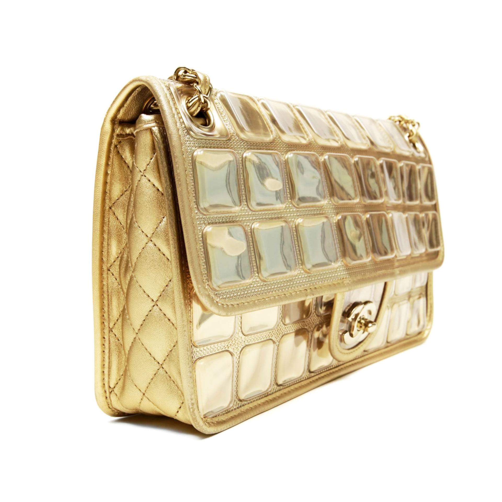 Chanel Limited Edition Ice Cube Flap Metallic Gold Lambskin Leather Shoulder Bag For Sale 4