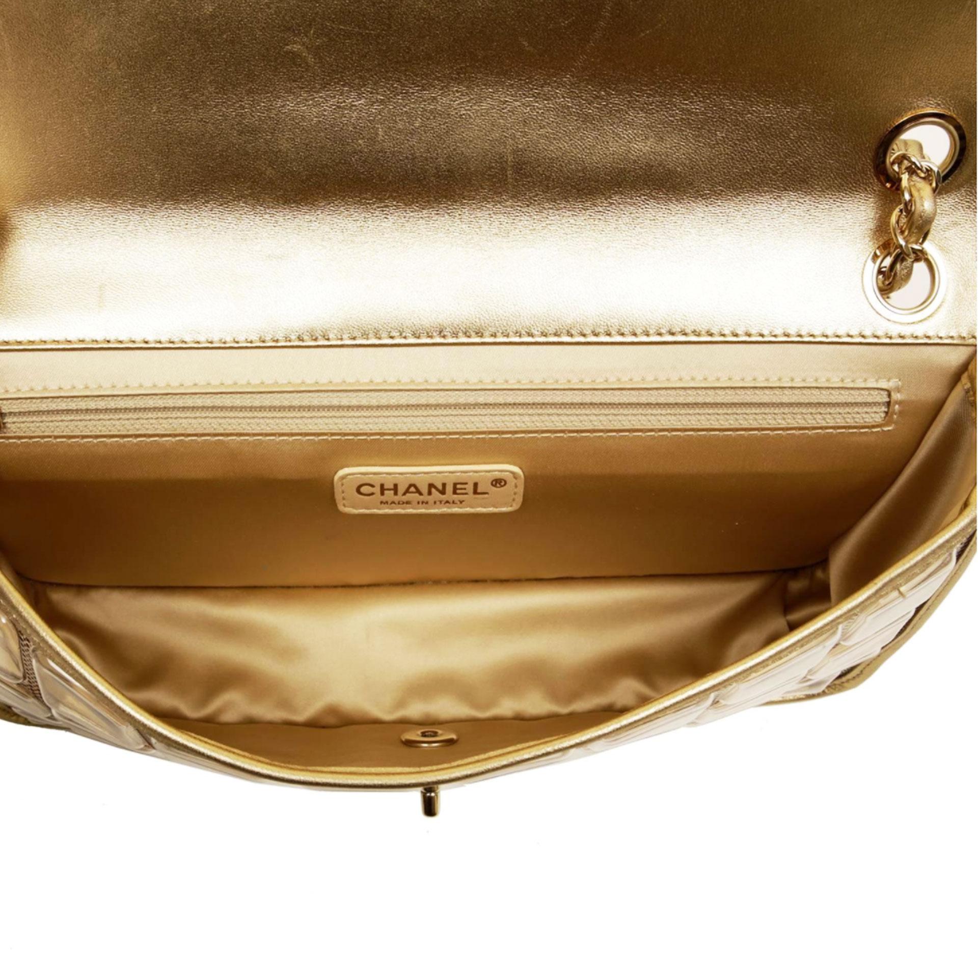 Chanel Limited Edition Ice Cube Flap Metallic Gold Lambskin Leather Shoulder Bag For Sale 7