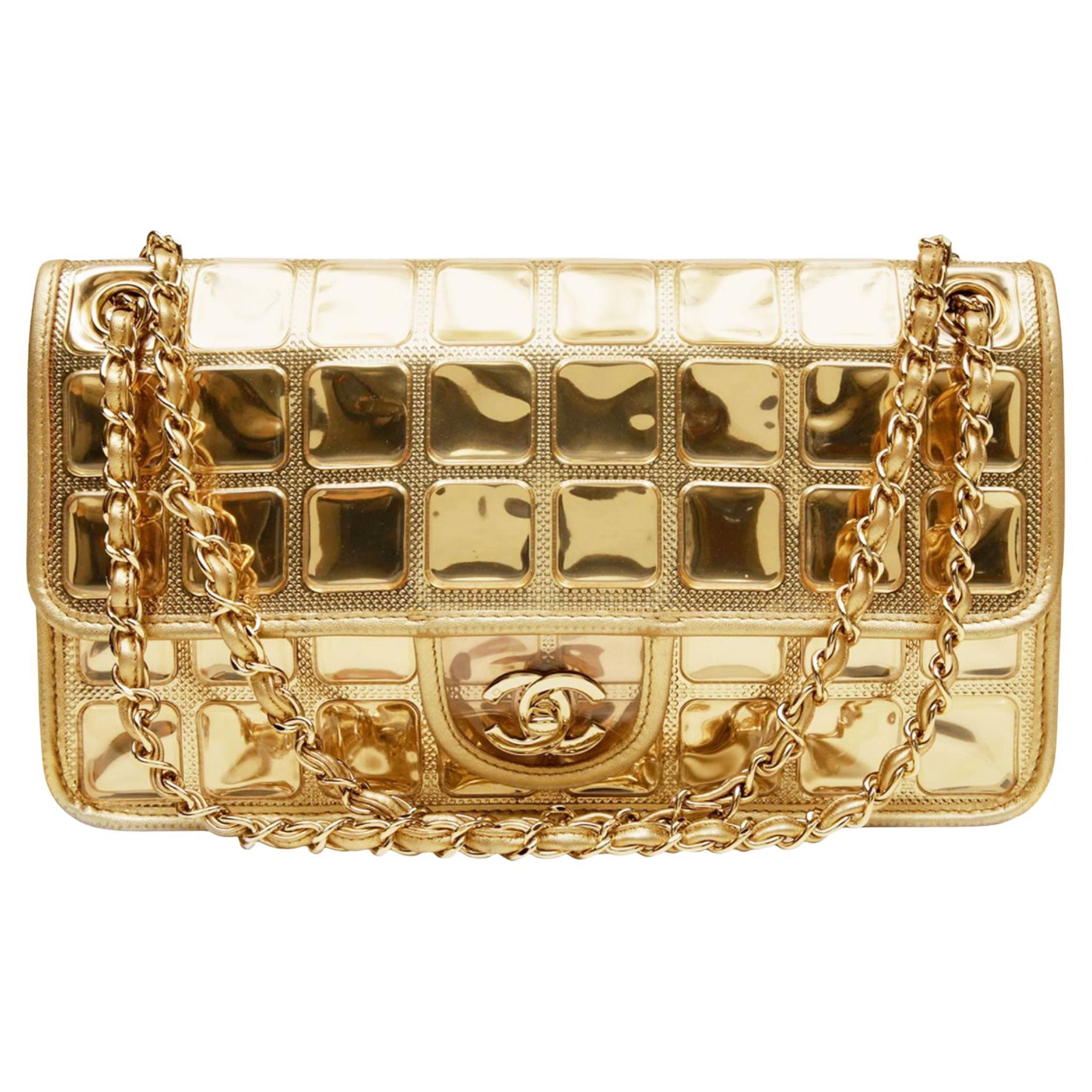 Chanel Limited Edition Ice Cube Flap Metallic Gold Lambskin Leather Shoulder Bag