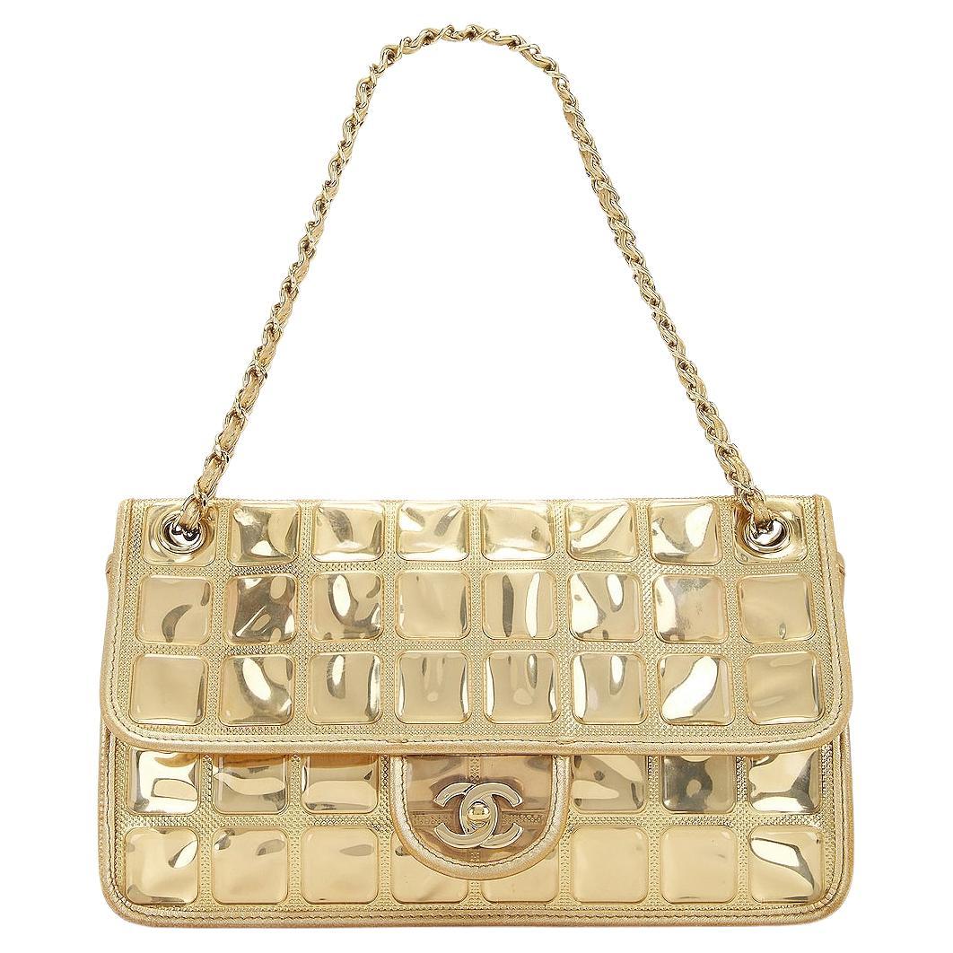Chanel Limited Edition Ice Cube Flap Metallic Gold Lambskin Leather Shoulder Bag For Sale