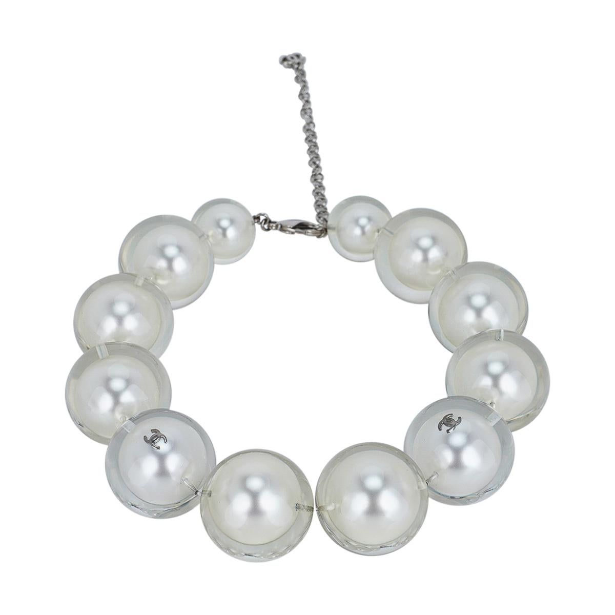 Chanel Limited Edition Karl Lagerfeld Pearl Choker Resin Coated 2017 In Good Condition In Miami, FL