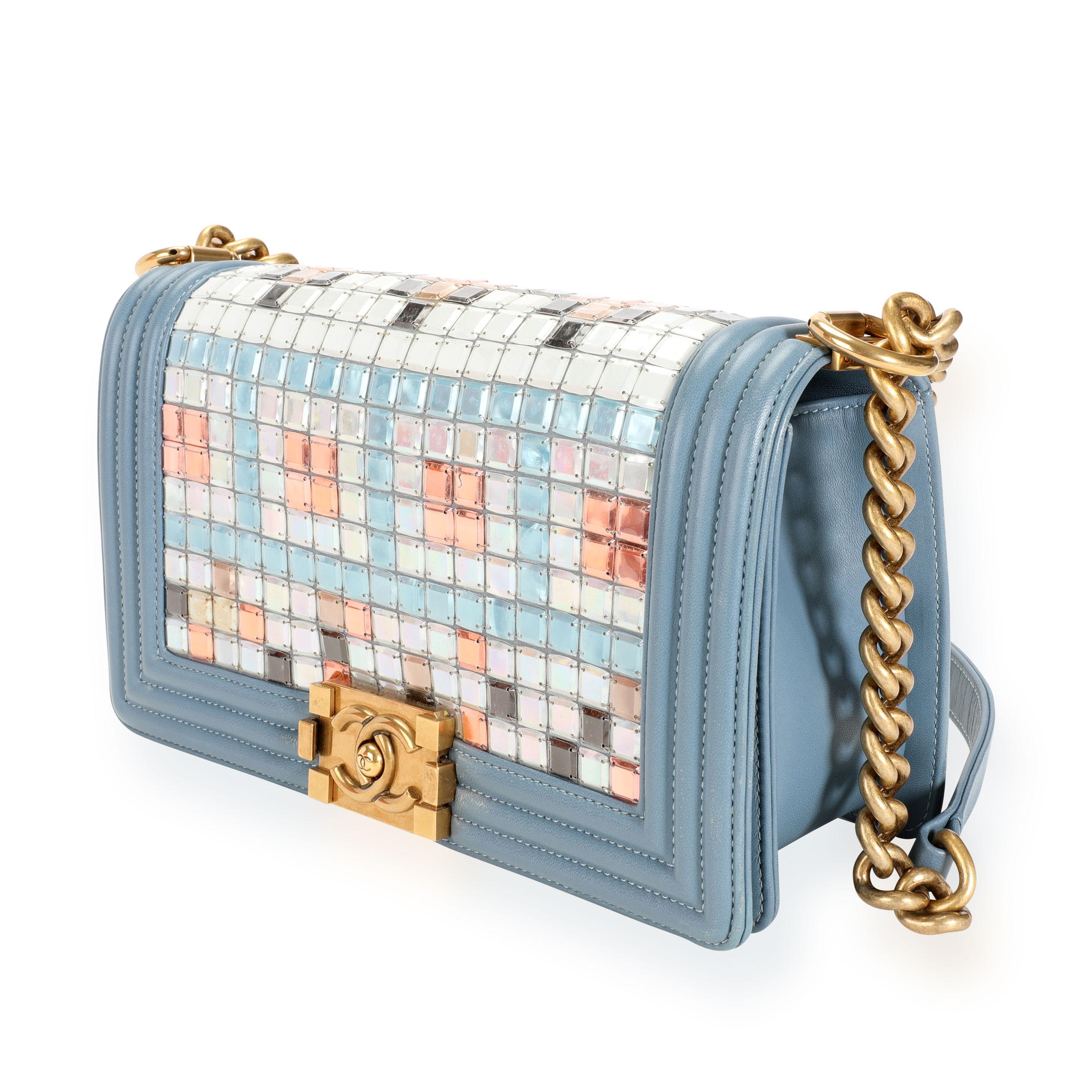 Women's Chanel Limited Edition Light Blue Leather & Mosaic Medium Boy Bag