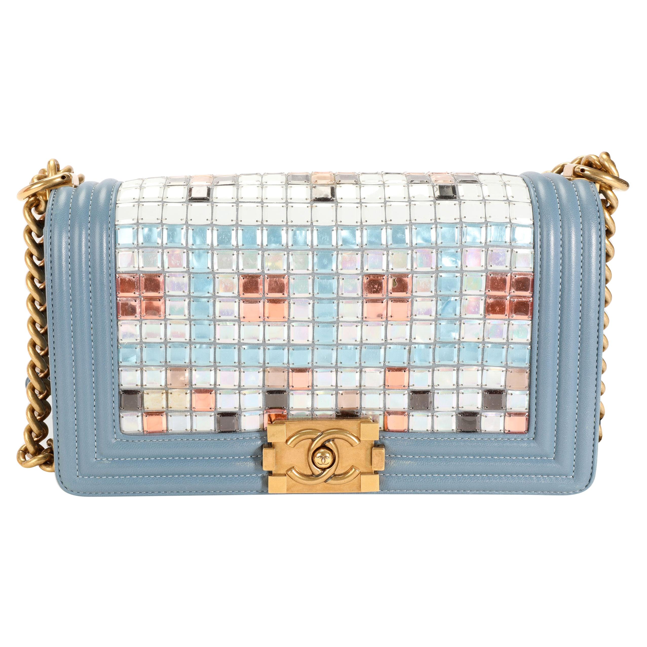 Chanel Blue Metiérs d'Art Mosaic Embroidered Small Boy Bag of Lambskin  Leather with Antiqued Gold Tone Hardware, Handbags and Accessories Online, 2019