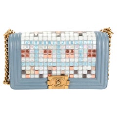 Chanel Limited Edition Light Blue Leather & Mosaic Medium Boy Bag