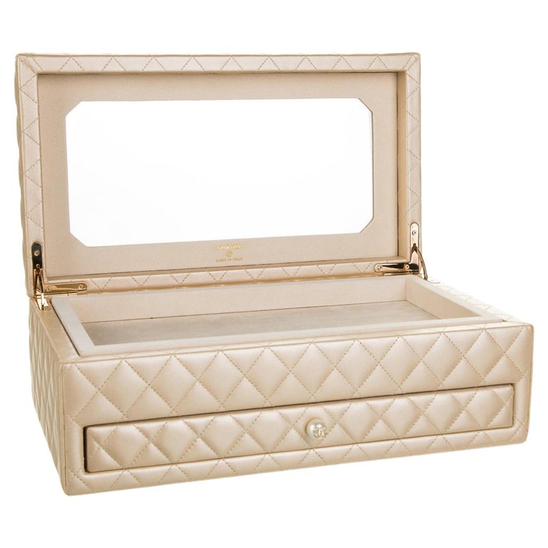 Chanel Limited Edition Light Gold Vanity Case Rare Home Decor Jewelry Box For Sale