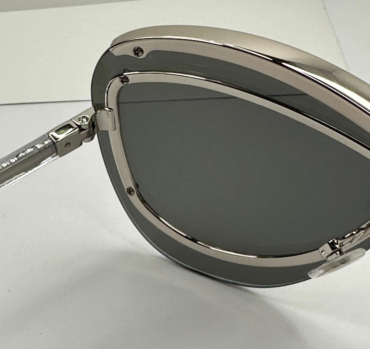 Chanel 'Limited Edition' Mirrored Silver-Chrome with 'Studs' Space-Age Sunglass For Sale 5