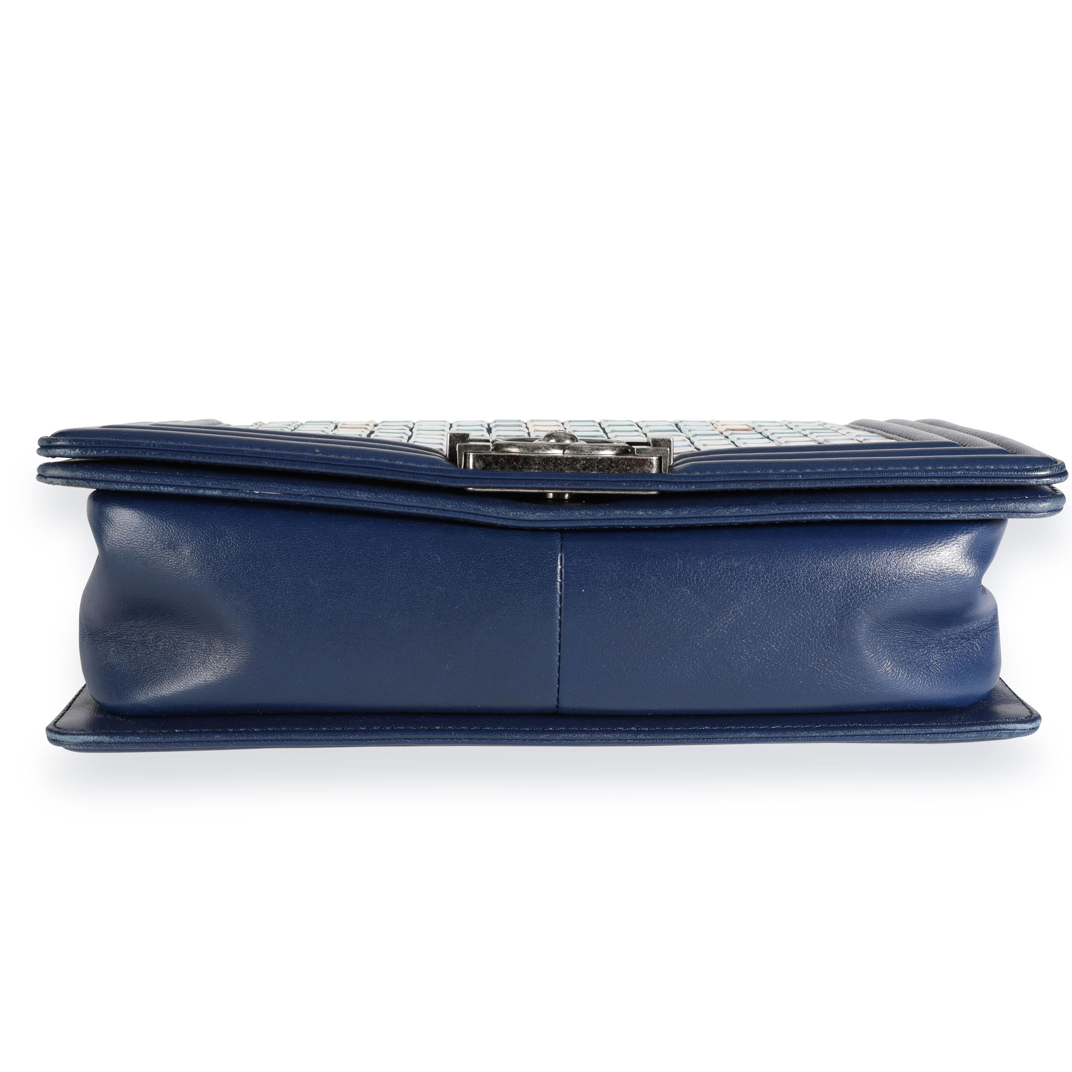 Chanel Limited Edition Navy Blue Leather & Mosaic Medium Boy Bag 2