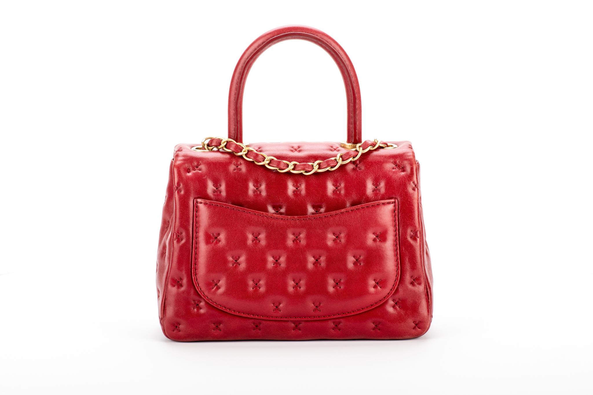 Chanel Limited Edition Red Stitched Coco Handle Bag In Excellent Condition In West Hollywood, CA