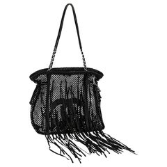 Chanel Limited Edition Resort Fringe Mesh Black Leather Large Tote Rare Soldout
