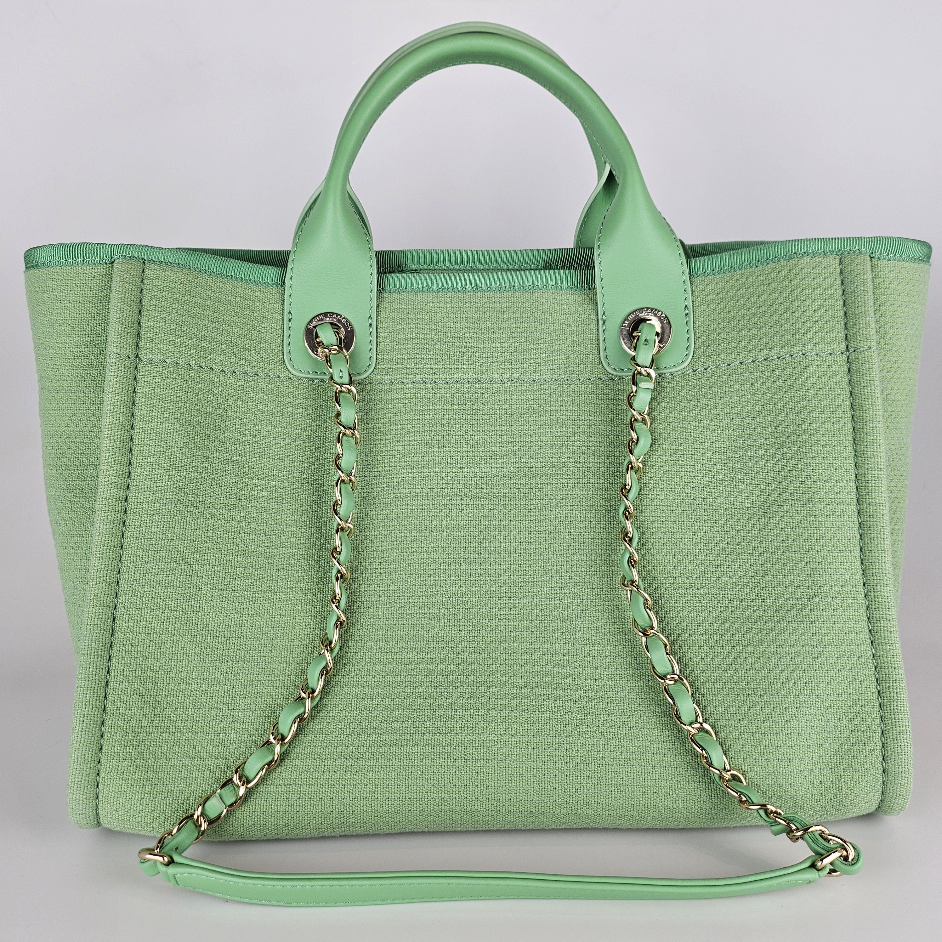 Chanel Limited Edition Small Deauville Tote Green In Excellent Condition For Sale In Denver, CO