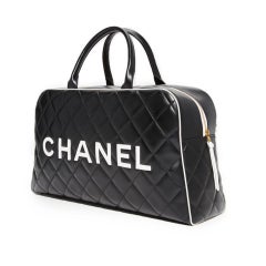 Chanel Limited Edition Vintage Duffel Tote Black and White Leather Weekend Bag