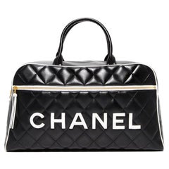 Chanel Limited Edition Vintage Duffel Tote Black and White Leather Weekend Bag
