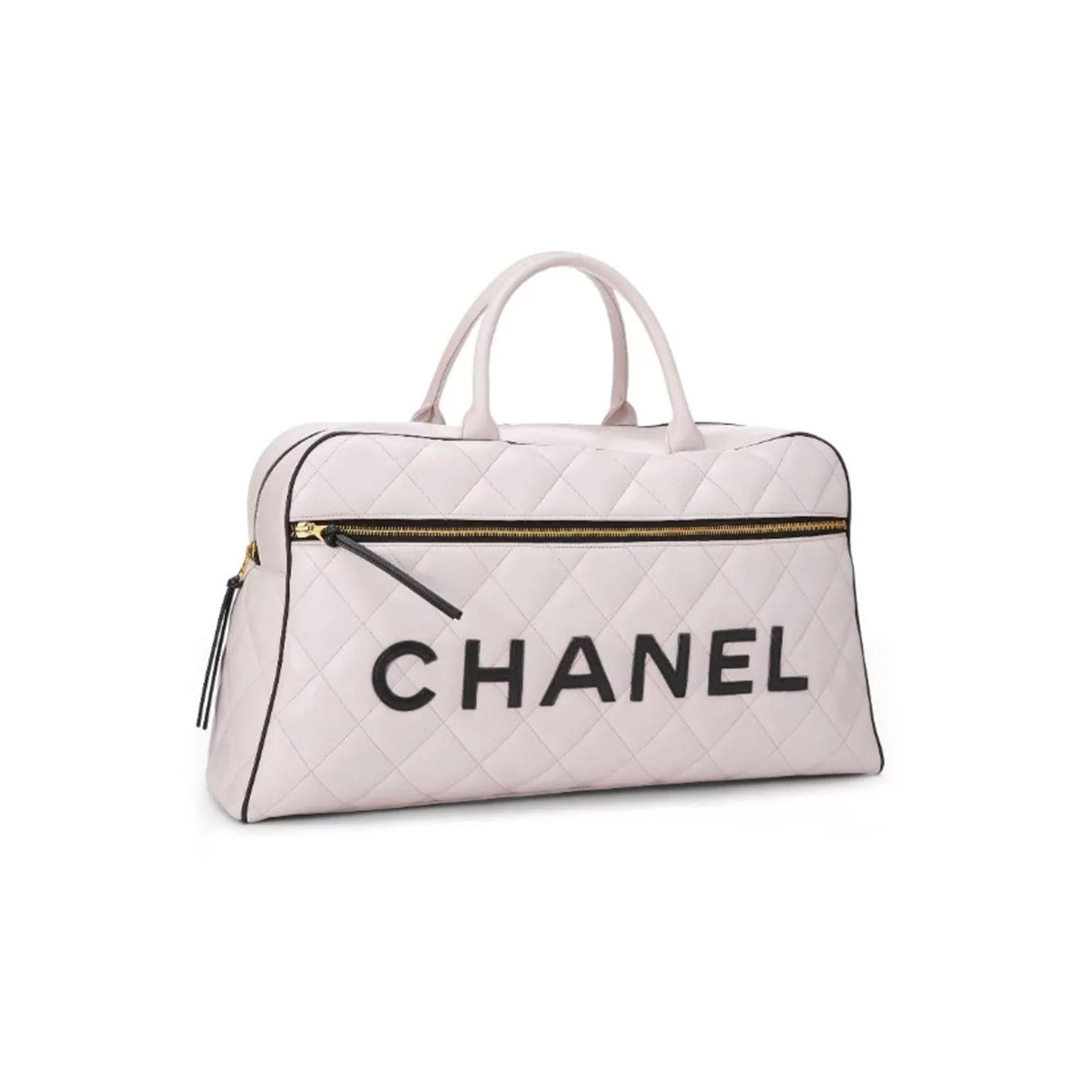 Chanel Limited Edition Vintage Duffel Tote White and Black Leather ...
