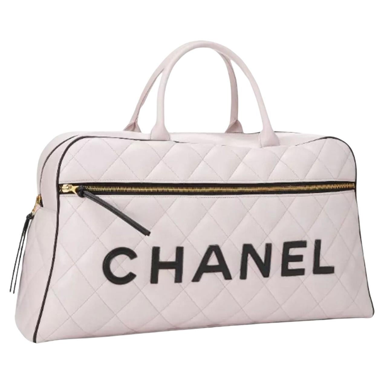Chanel Limited Edition Vintage Duffel Tote White and Black Leather Weekend Bag For Sale