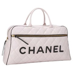 Chanel Limited Edition Retro Duffel Tote White and Black Leather Weekend Bag