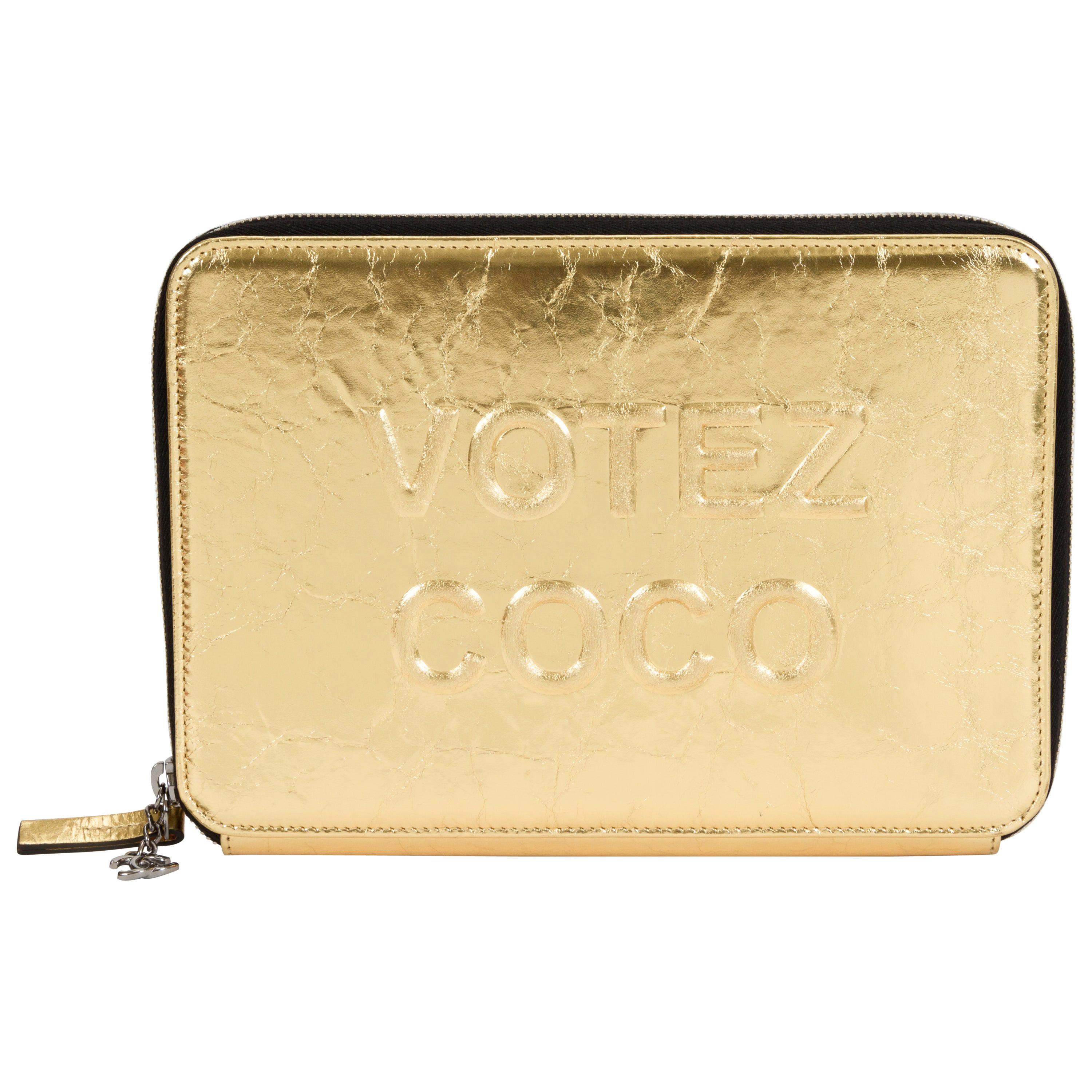 Chanel Limited Edition Votez Coco Gold Clutch For Sale