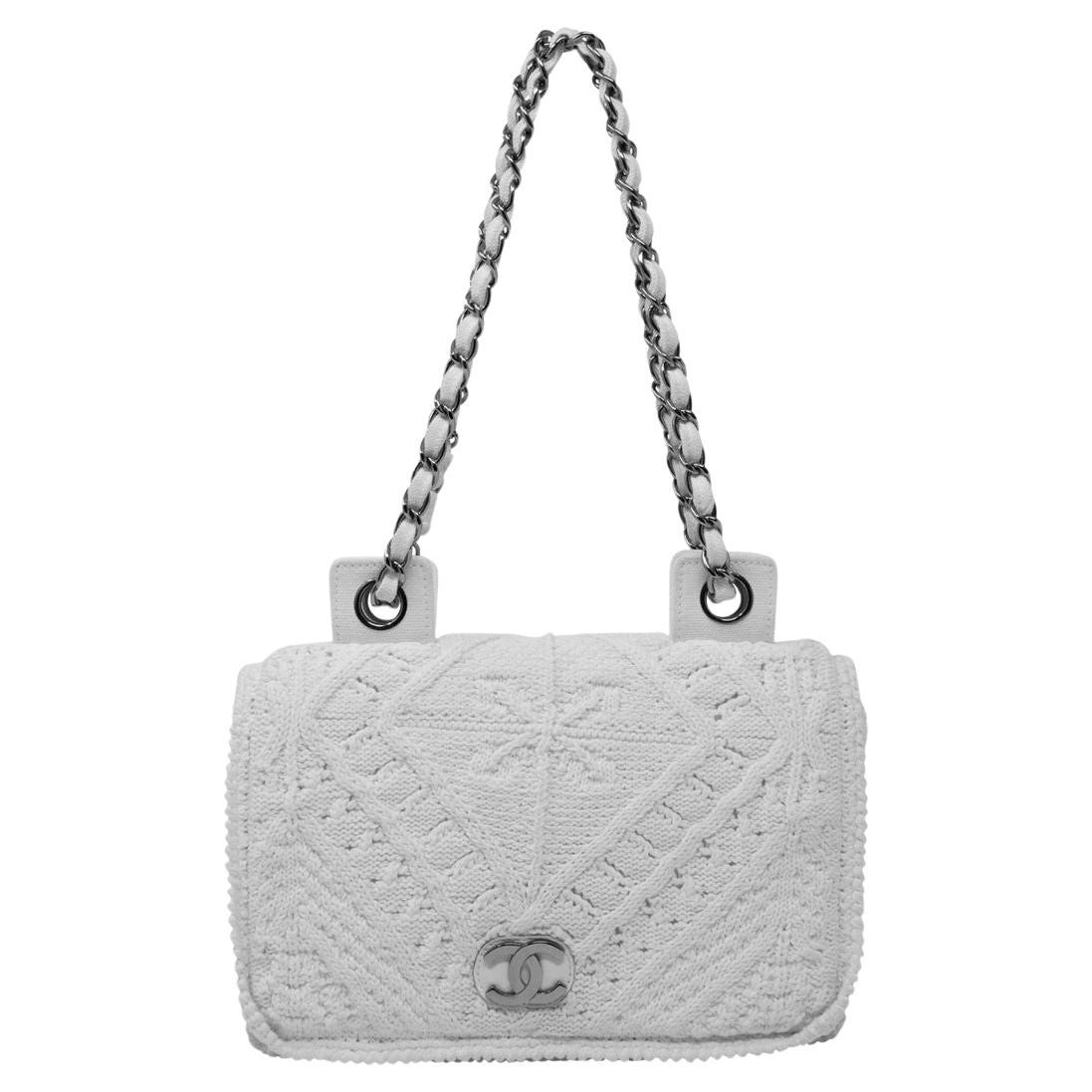 Chanel Limited Edition White Hand Knit Flap Bag For Sale