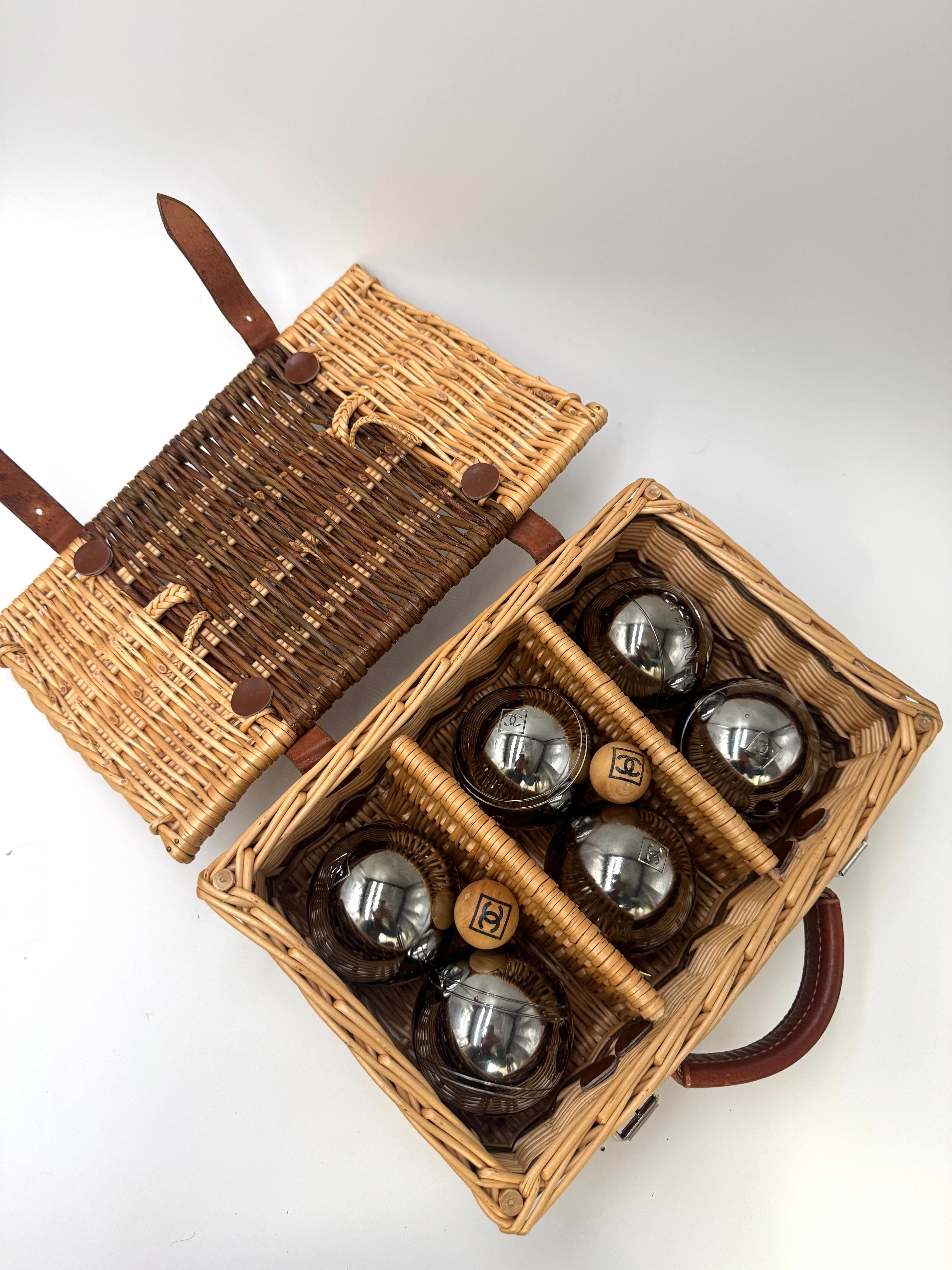 Chanel Limited Edition Wicker Petanque Bocce Ball Set For Sale 8