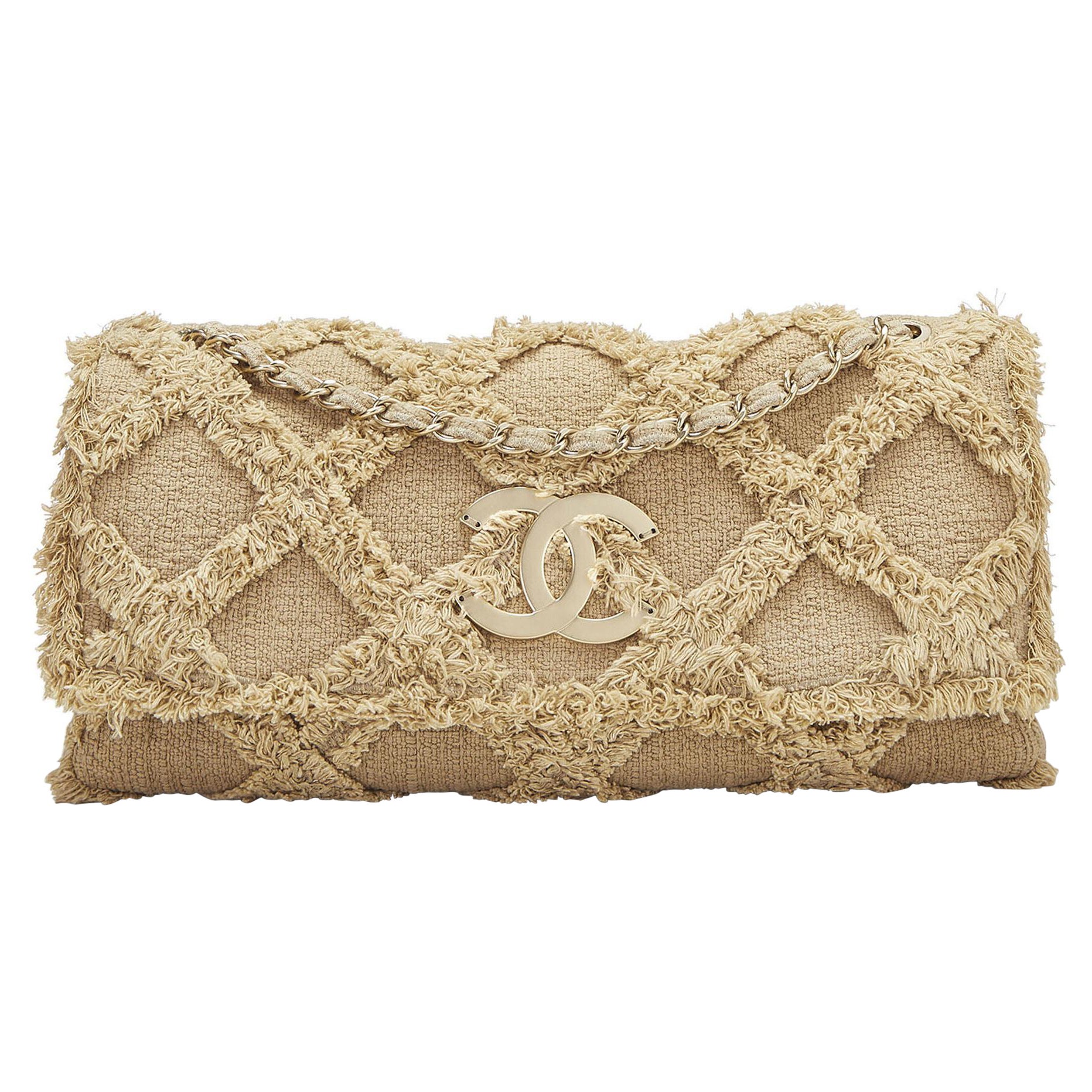 Chanel Limited Edition XL Maxi Organic Tweed Woven Summer Vacation Shoulder Bag  For Sale
