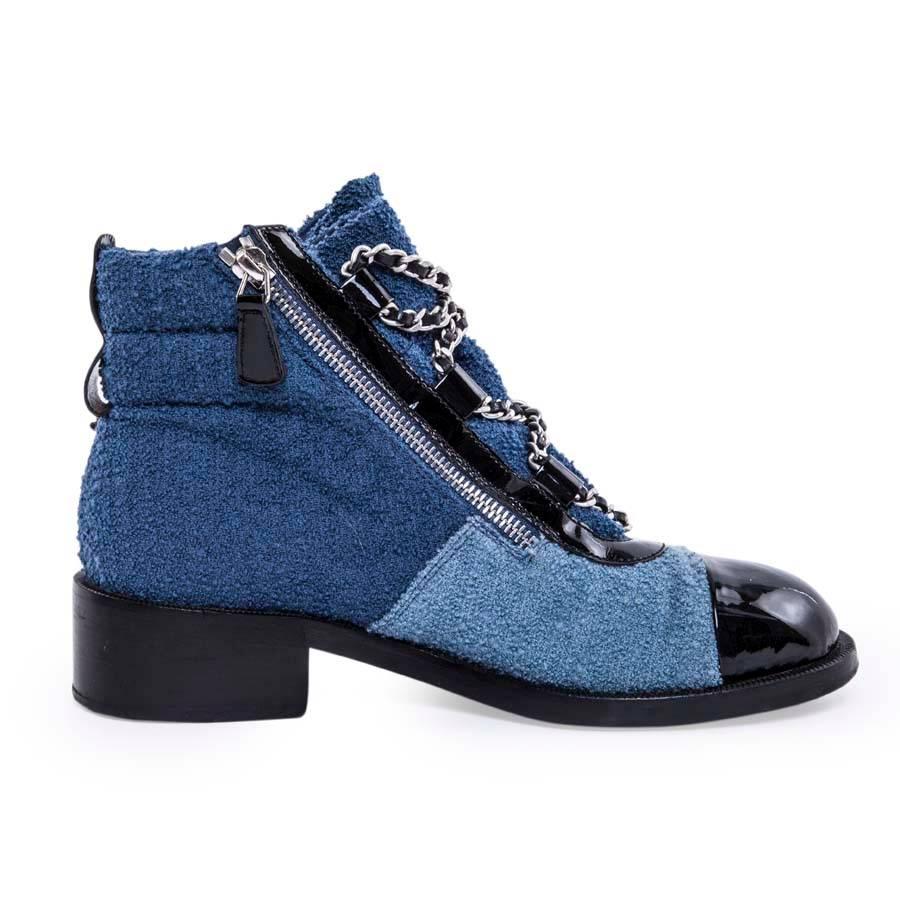 Women's CHANEL Limited Series Boots in Blue Sponge Style Fabric Size 37.5