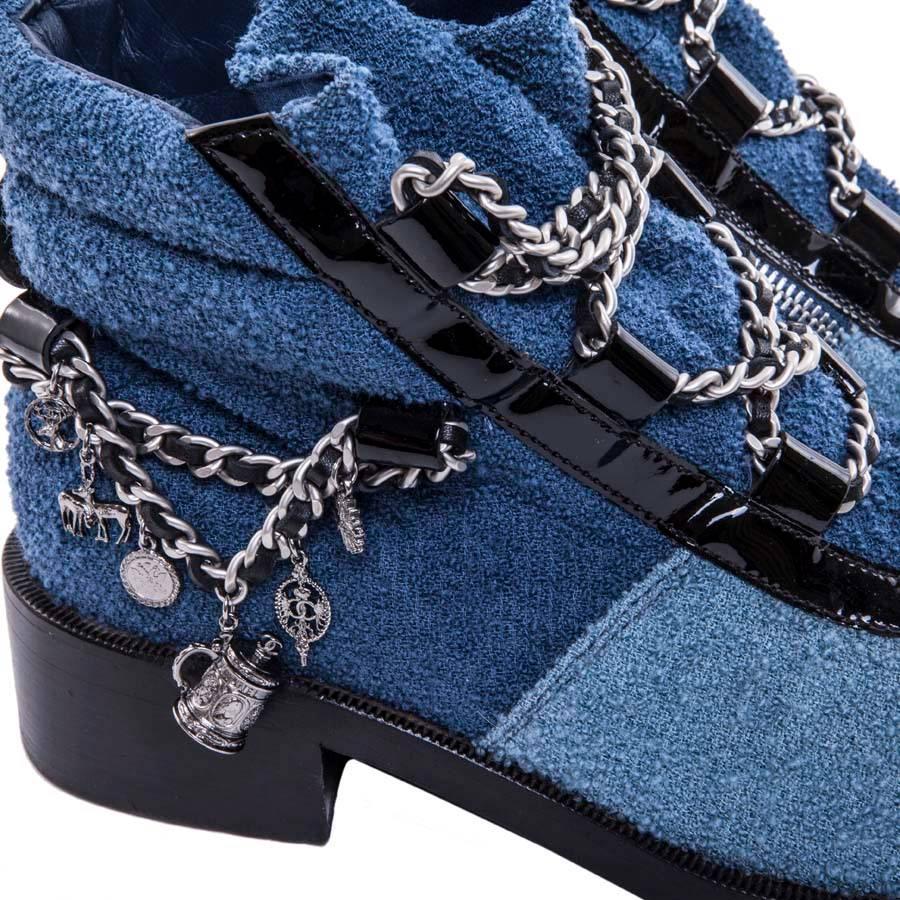 CHANEL Limited Series Boots in Blue Sponge Style Fabric Size 37.5 1