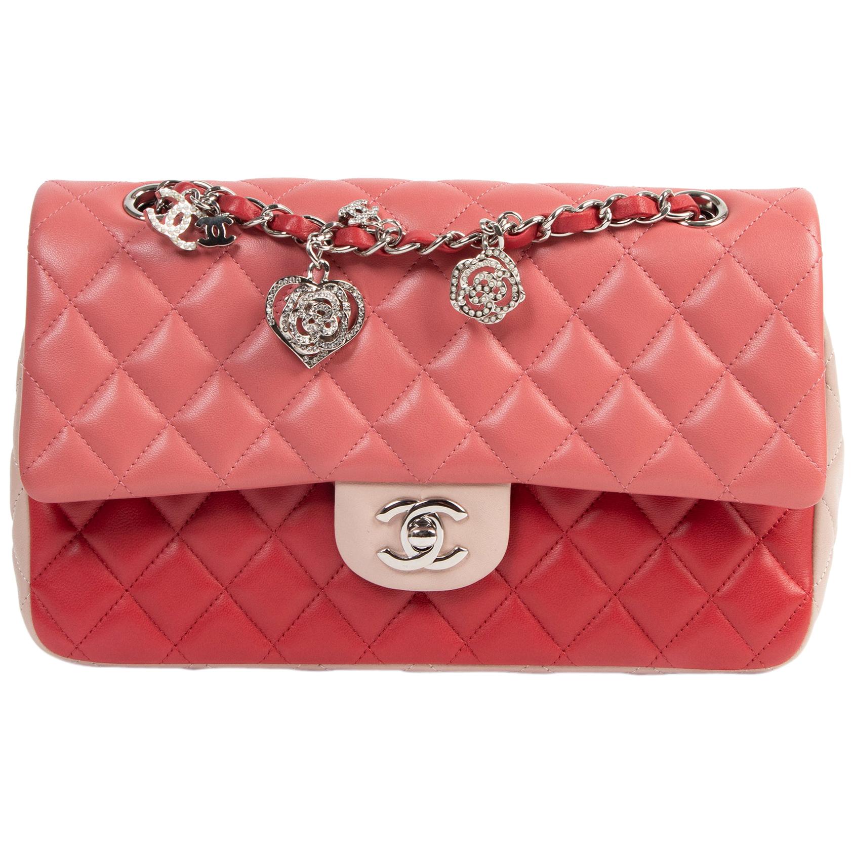 Chanel Limited  Tricolor Medium Valentine Crystal Hearts Classic Flap Bag 