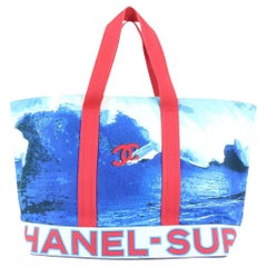 Sac de plage Chanel Limited XL Bleu x Rouge Vague Surf Fourre-tout 112ca31