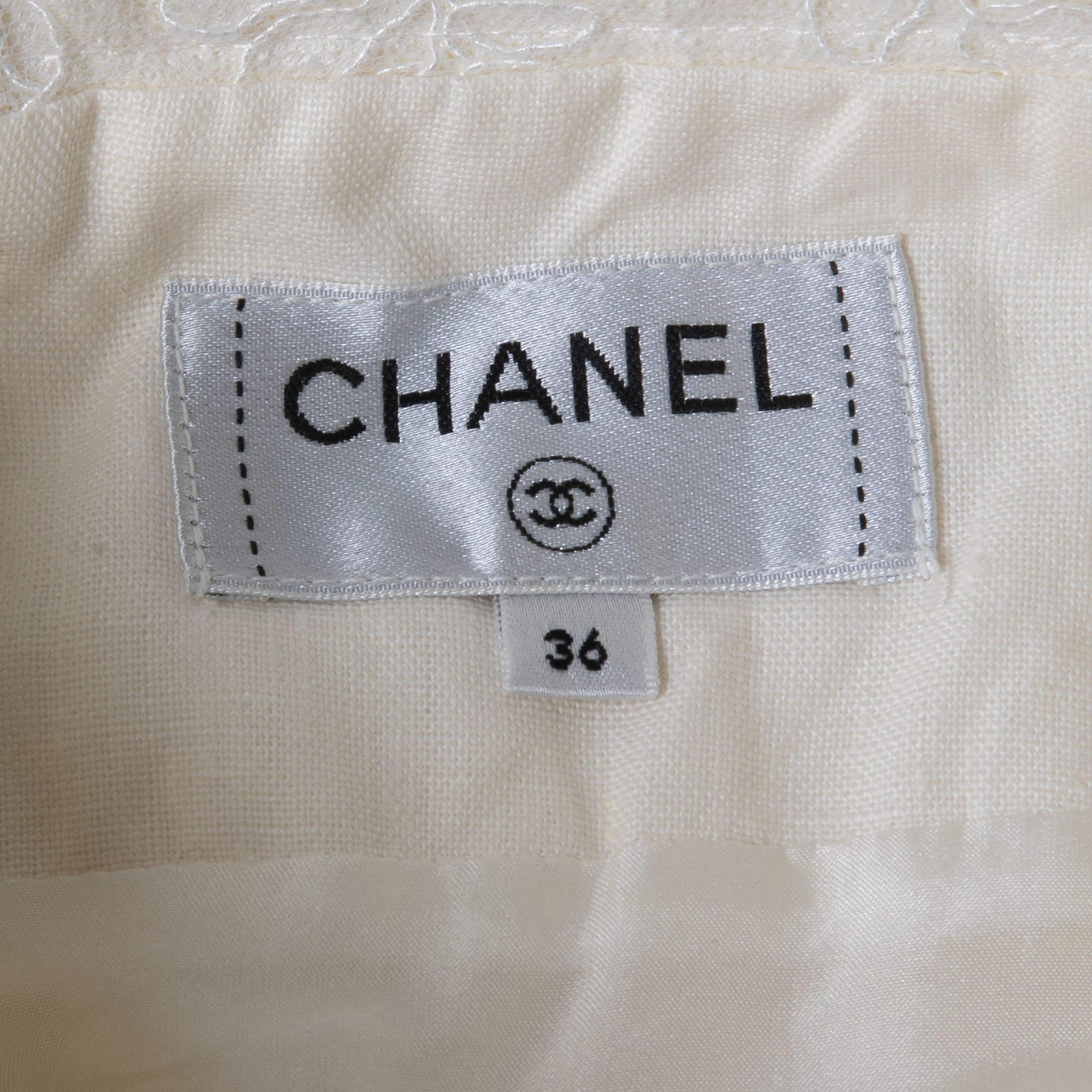 Chanel Linen & Lace Midi Skirt S In Excellent Condition For Sale In Dubai, Al Qouz 2