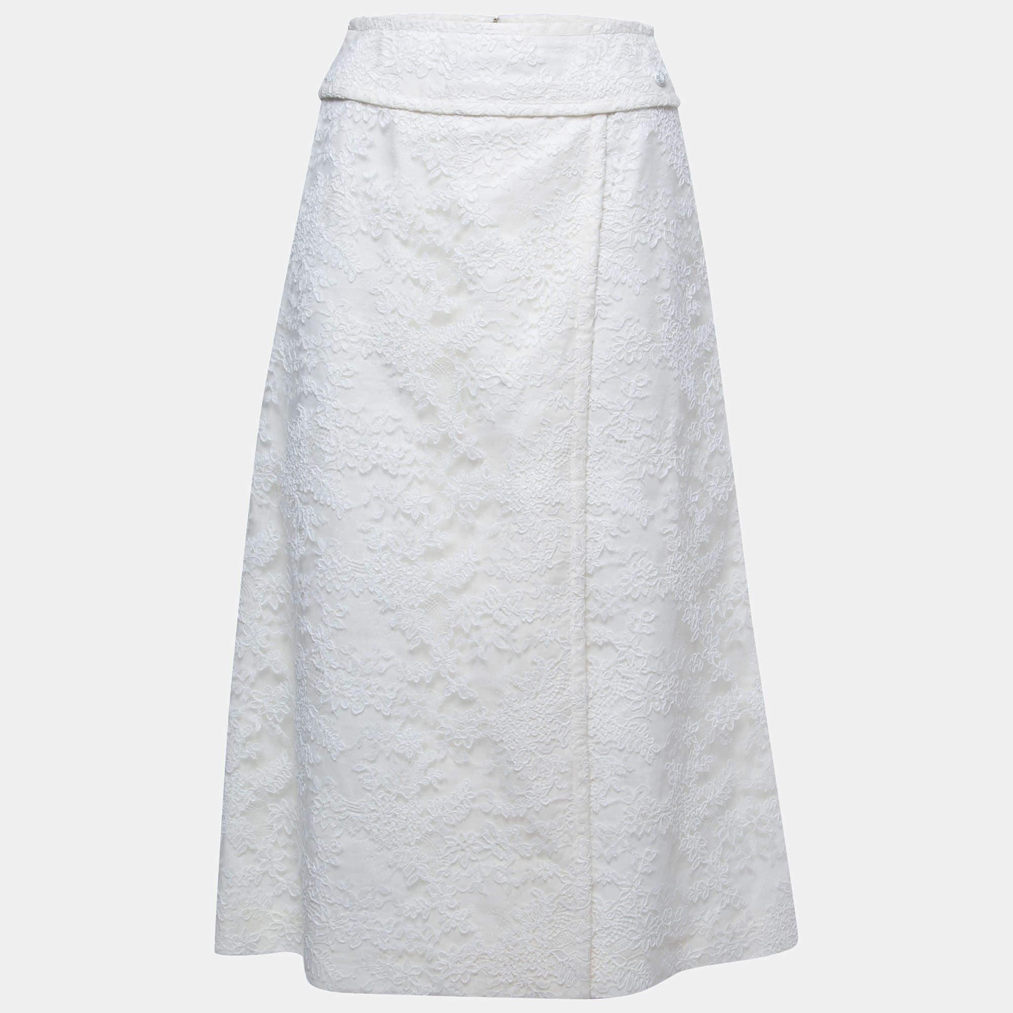 Chanel Linen & Lace Midi Skirt S For Sale 2