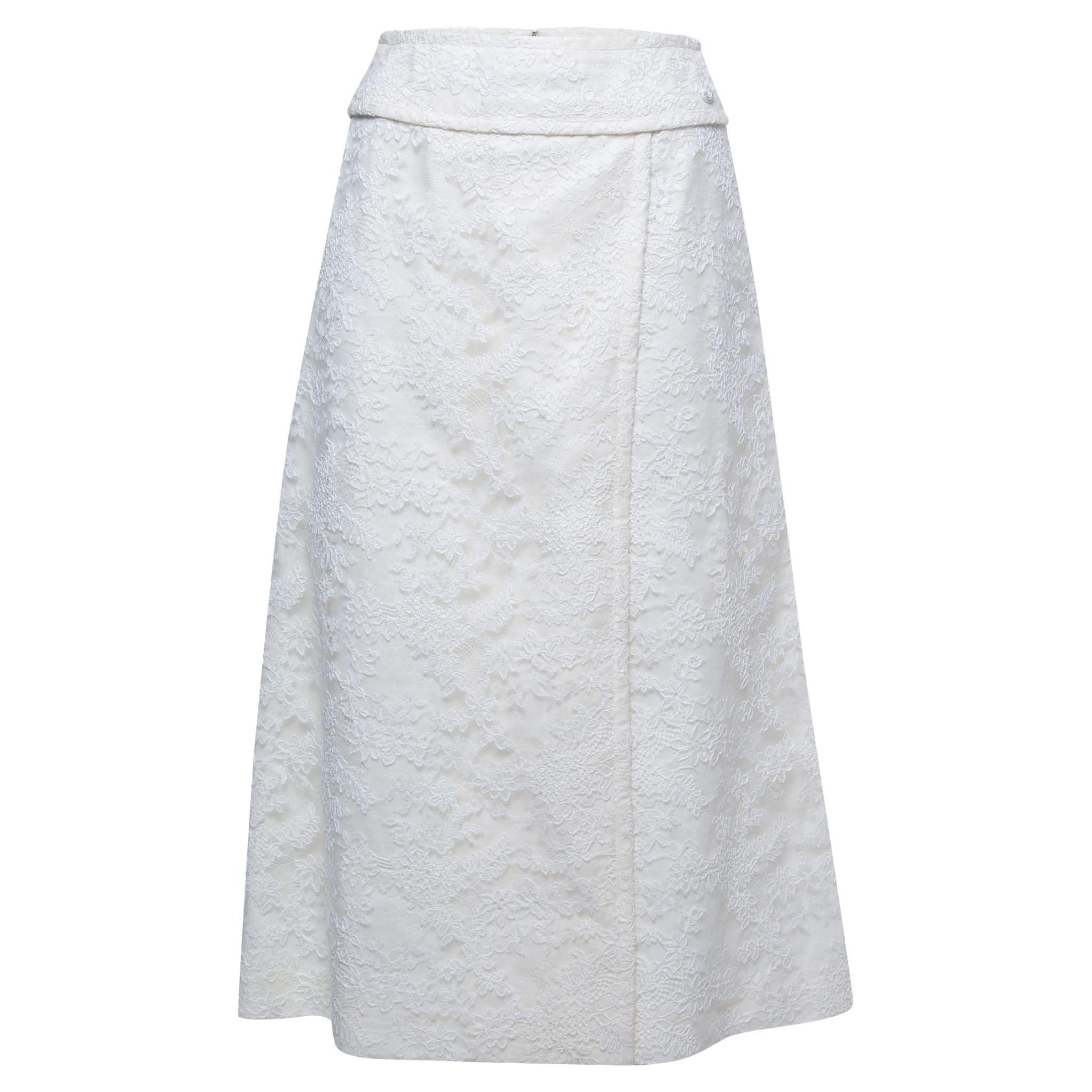Chanel Linen & Lace Midi Skirt S For Sale