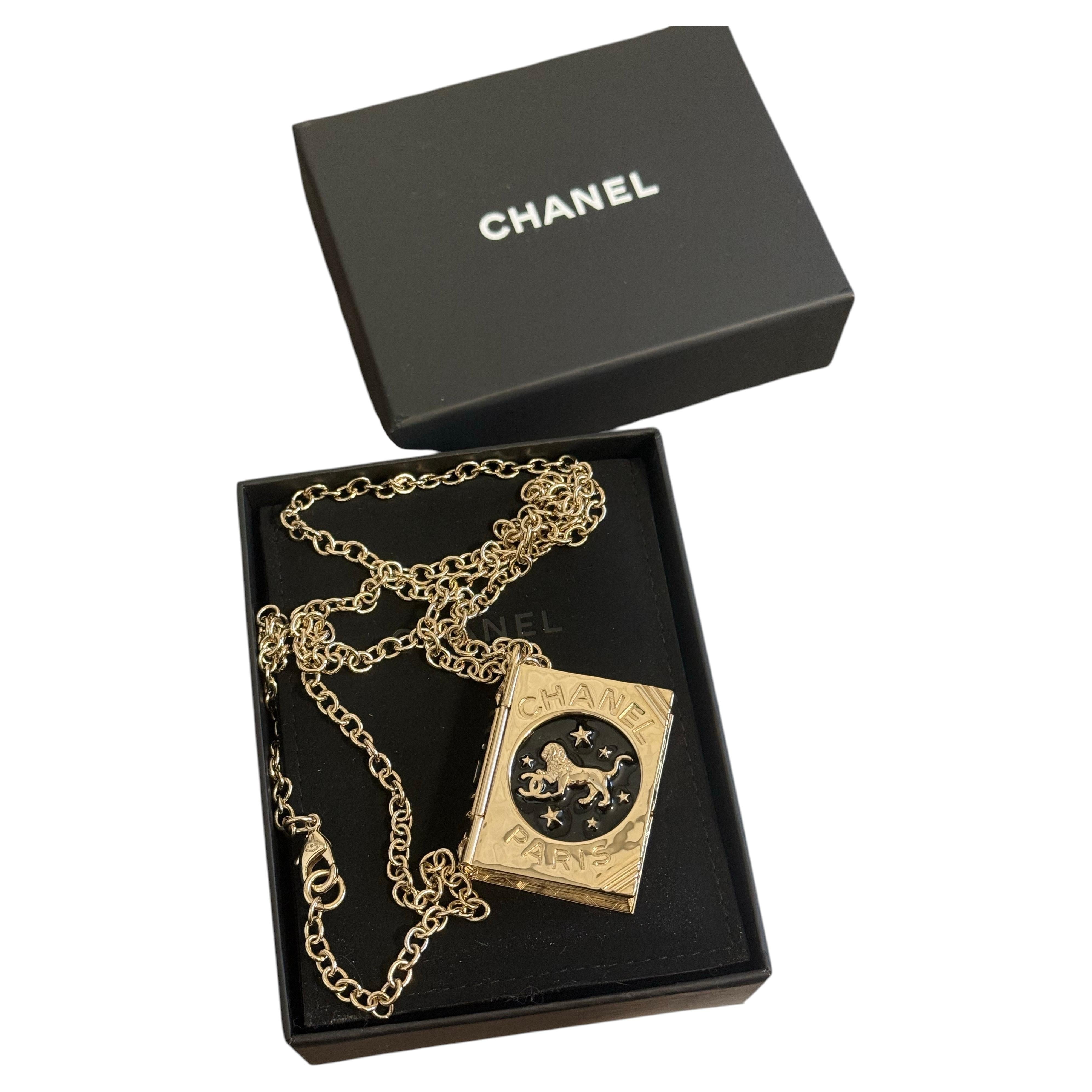 Chanel Lion Book Gold Locket Pendant Necklace, Cruise 2022 Collection