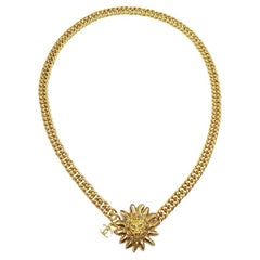 CHANEL Lion CC Medallion Charm Gold Metal Chain Link Waist Belt / Necklace