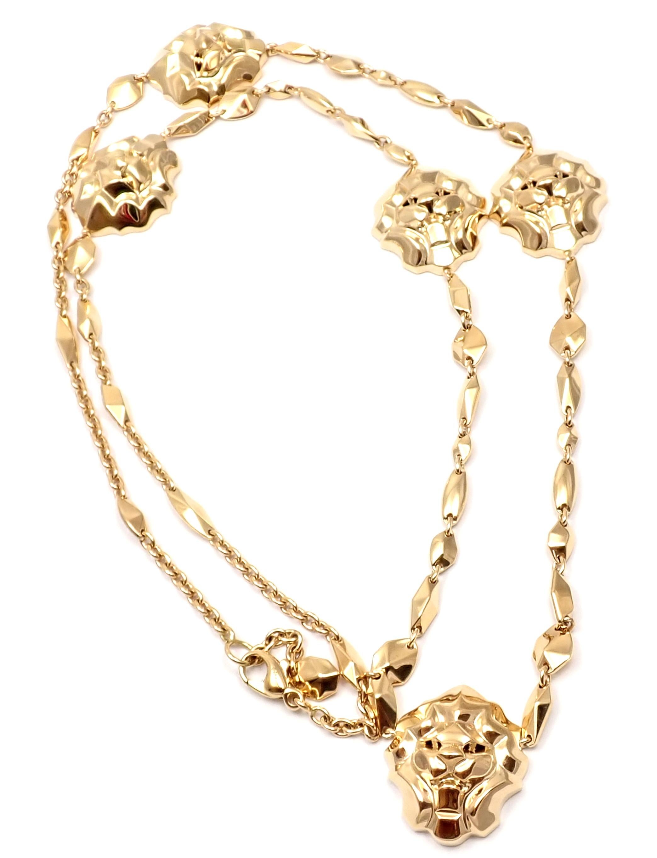 18k Yellow Gold Lion Five Station Link Necklace by Chanel. 
With 5 stations 22mm x 26mm each
Details: 
Length: 28.5