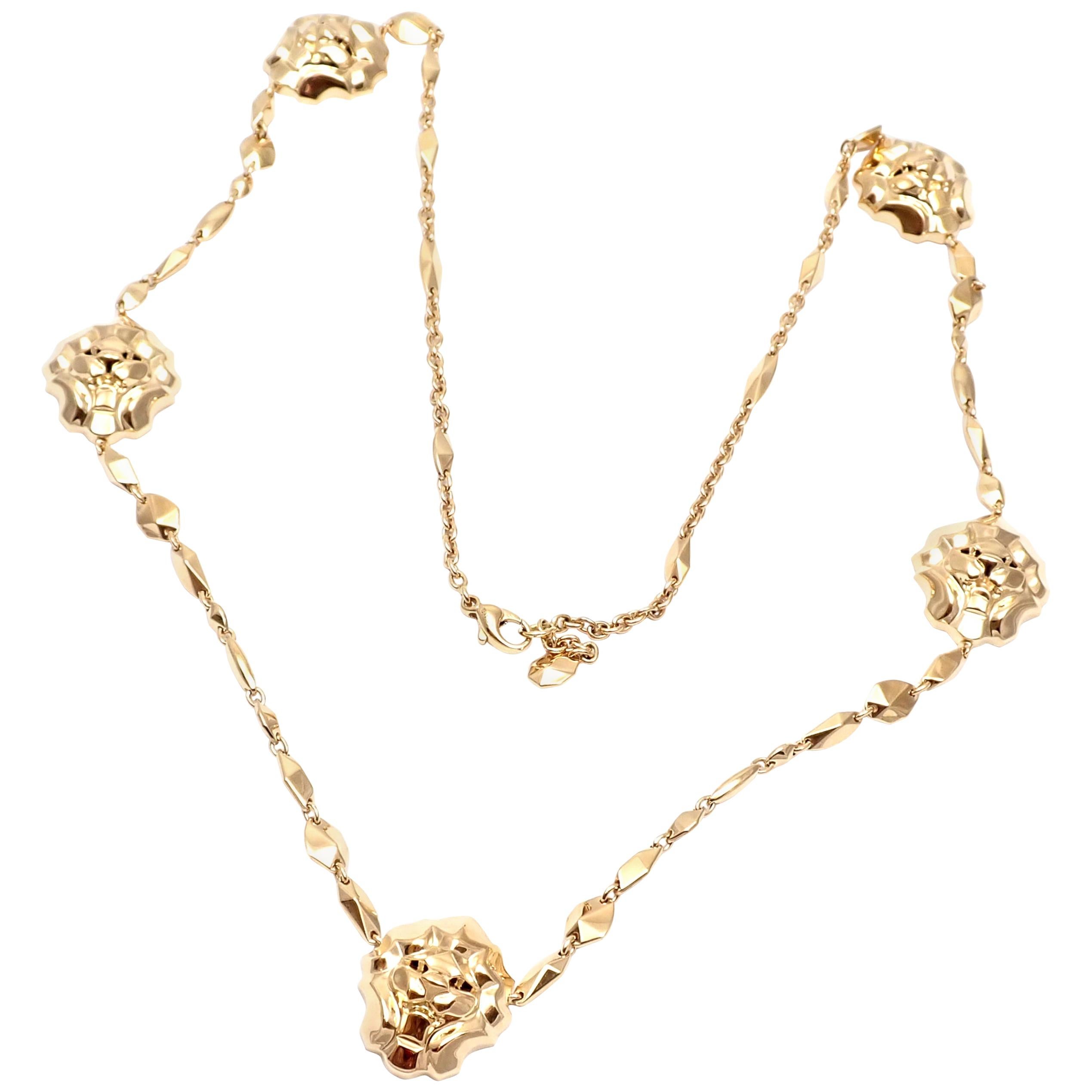 Chanel Lion Five Station Yellow Gold Link Necklace