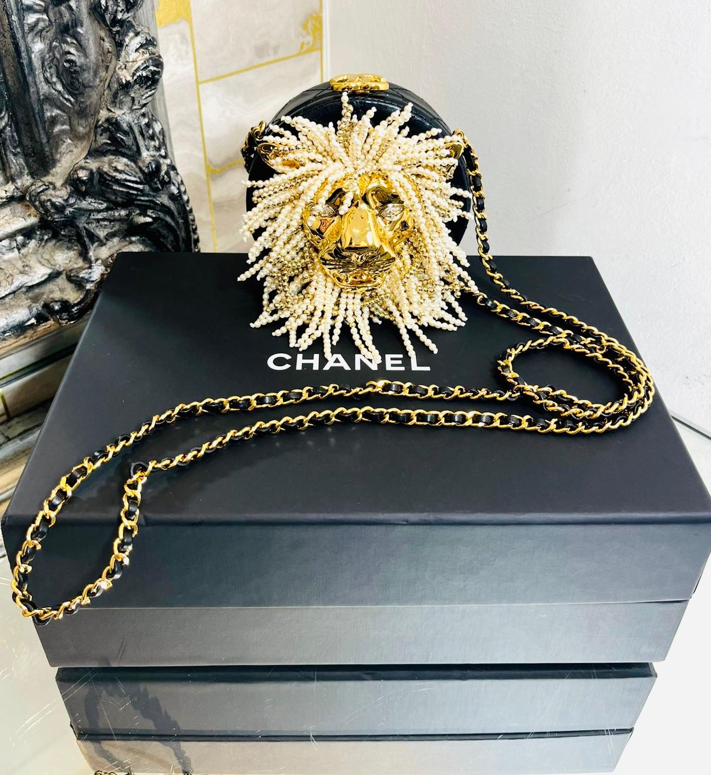  Chanel Lion Head Pearl & Leather Evening Bag For Sale 7