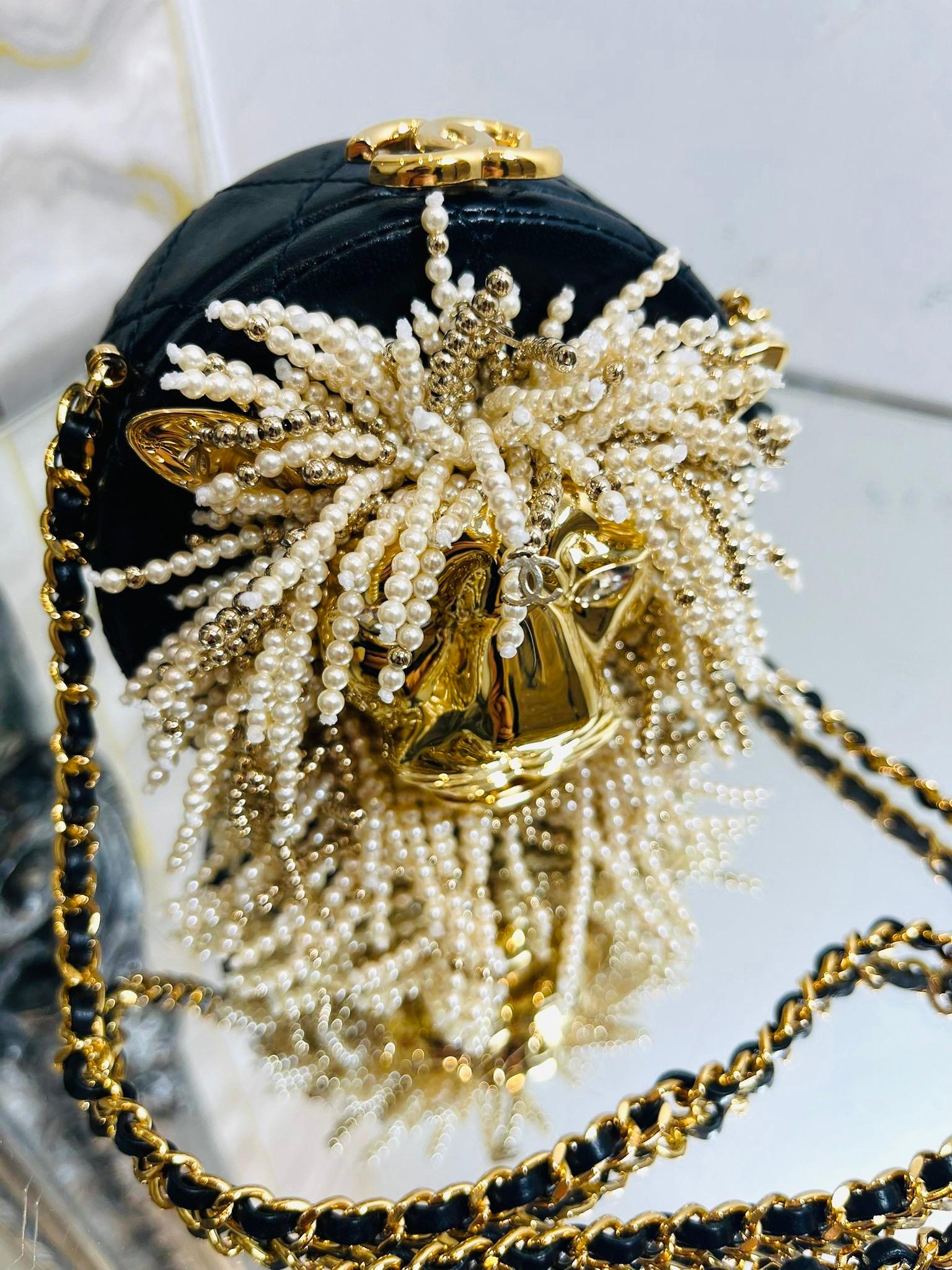  Chanel Lion Head Pearl & Leather Evening Bag In Excellent Condition For Sale In London, GB