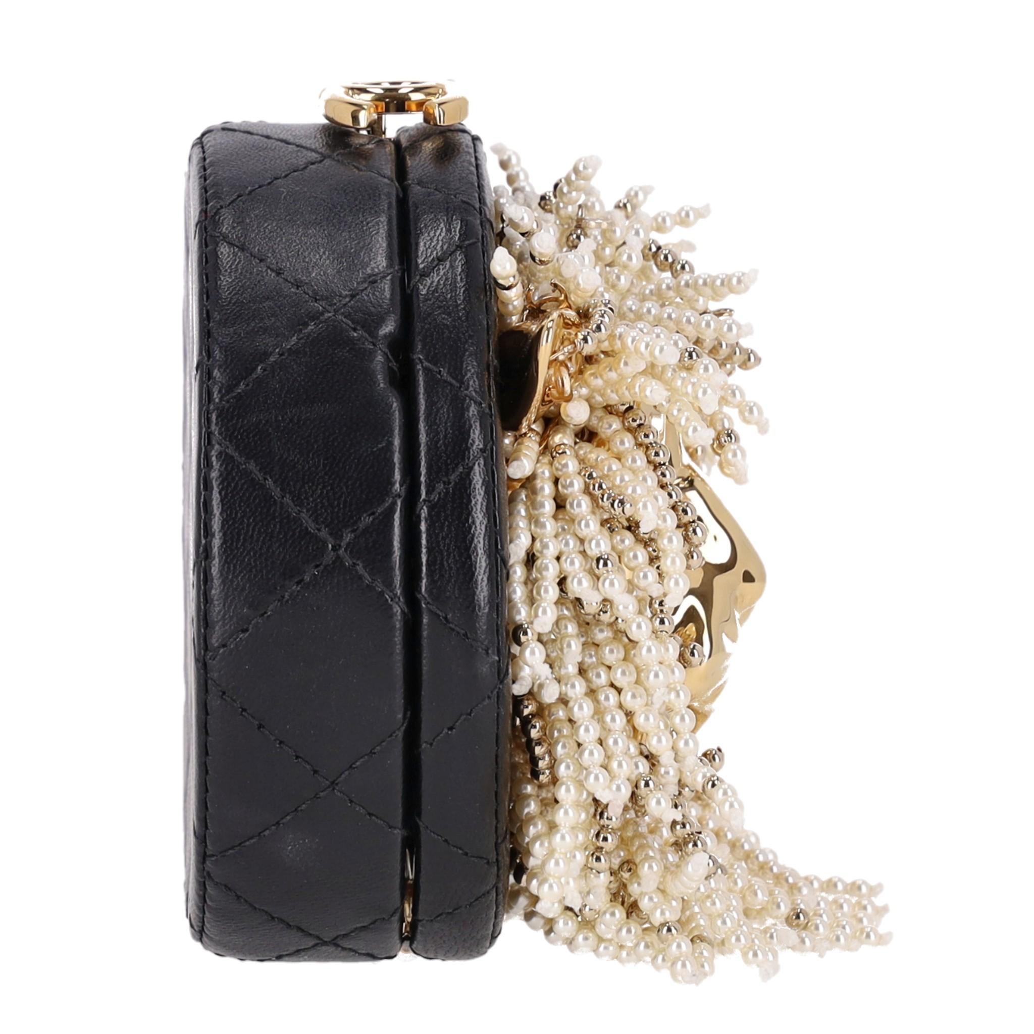 Beige Chanel Lion Head Pearl & Leather Evening Bag For Sale