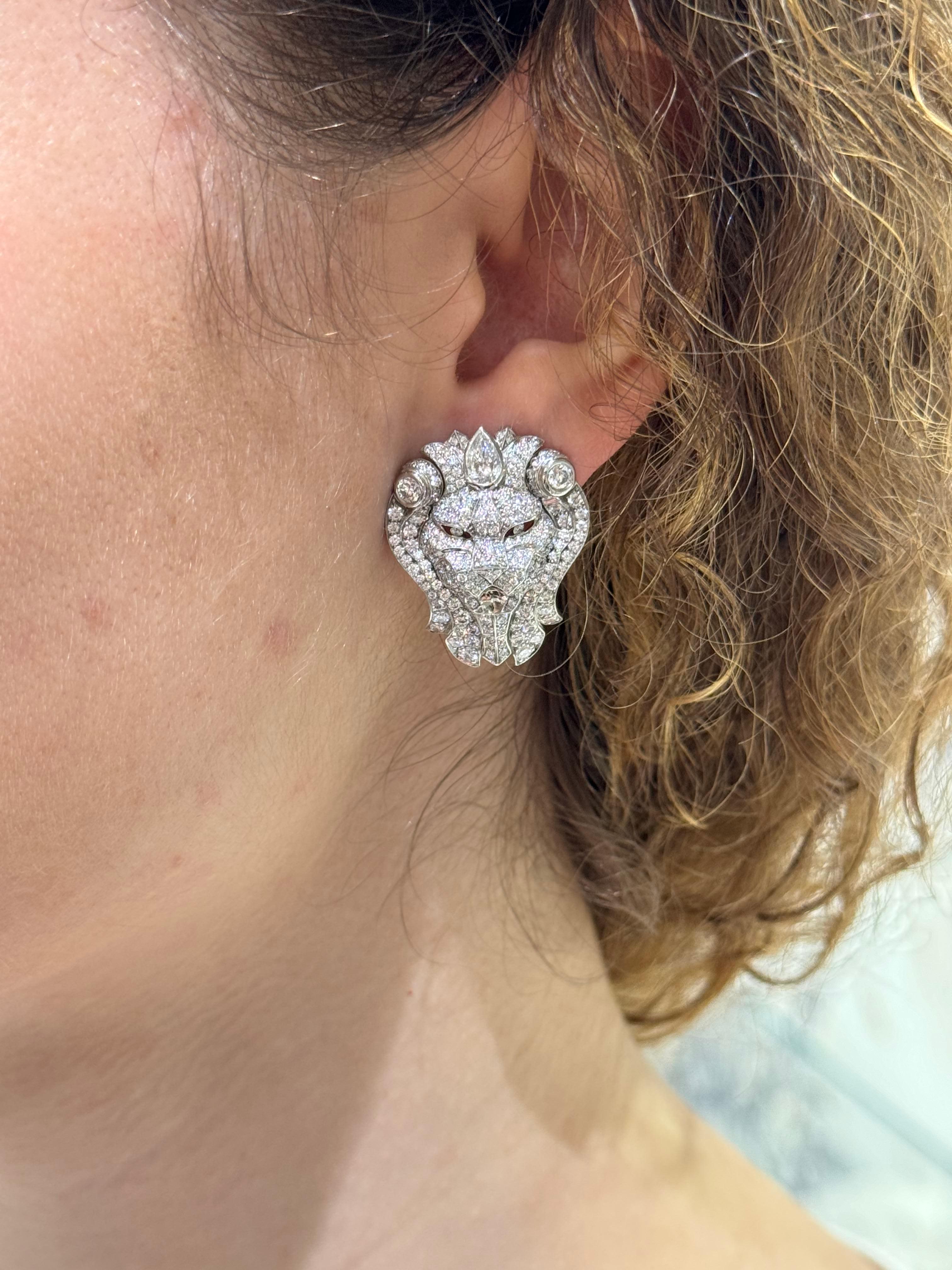 Chanel Lion White Gold Diamond Earrings J60875 For Sale 1