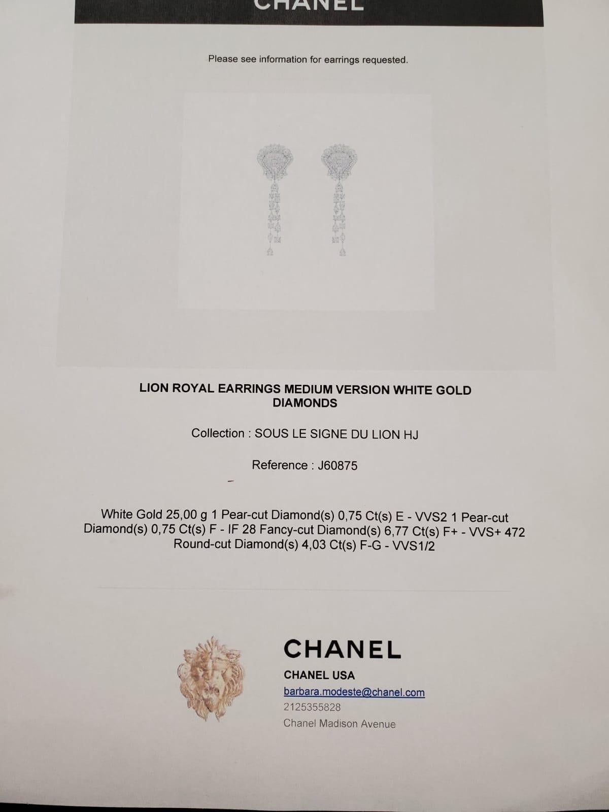 Chanel Lion White Gold Diamond Earrings J60875 For Sale 4