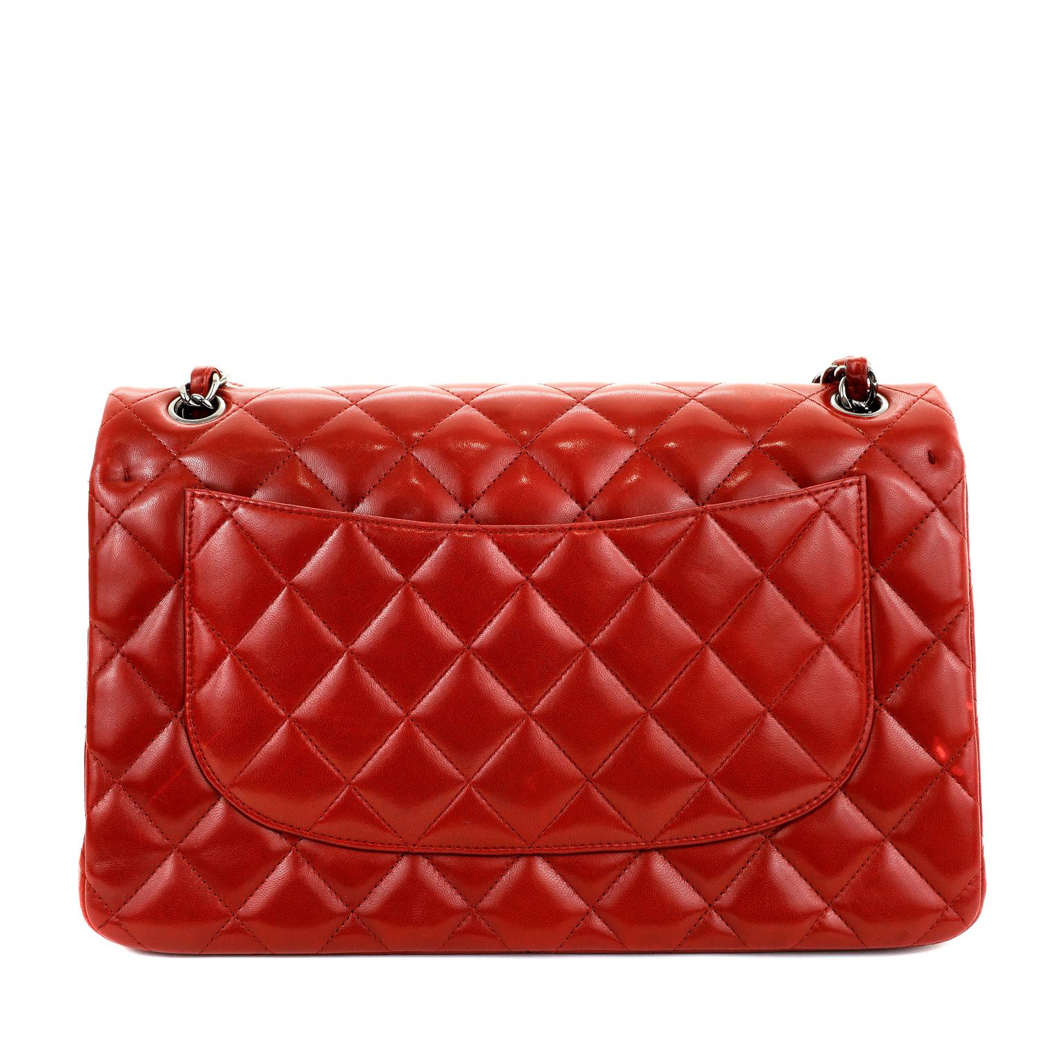 Women's Chanel Lipstick Red Lambskin Jumbo Classic Flap  For Sale