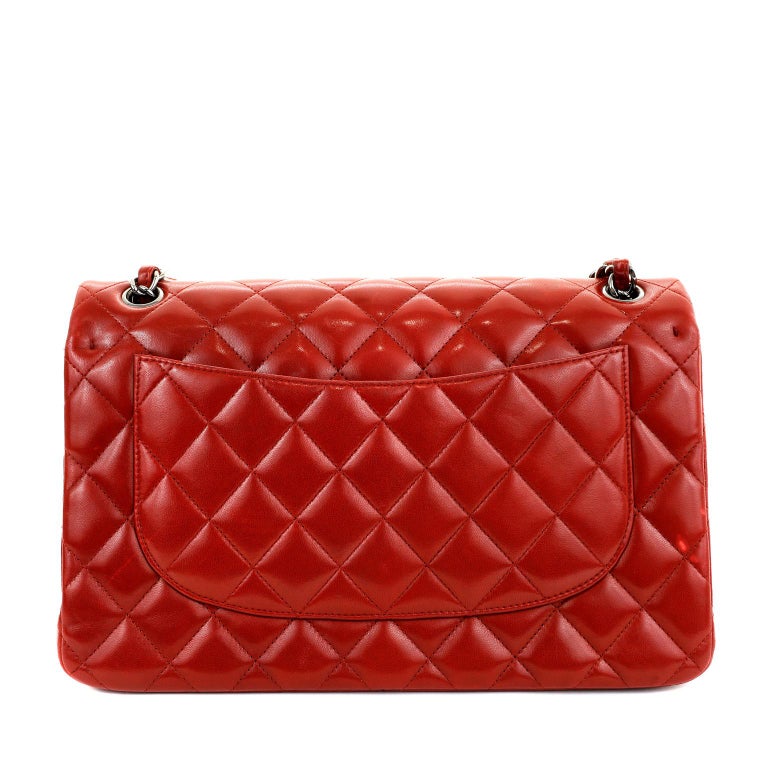 Chanel Lipstick Red Lambskin Jumbo Classic Flap For Sale at 1stDibs