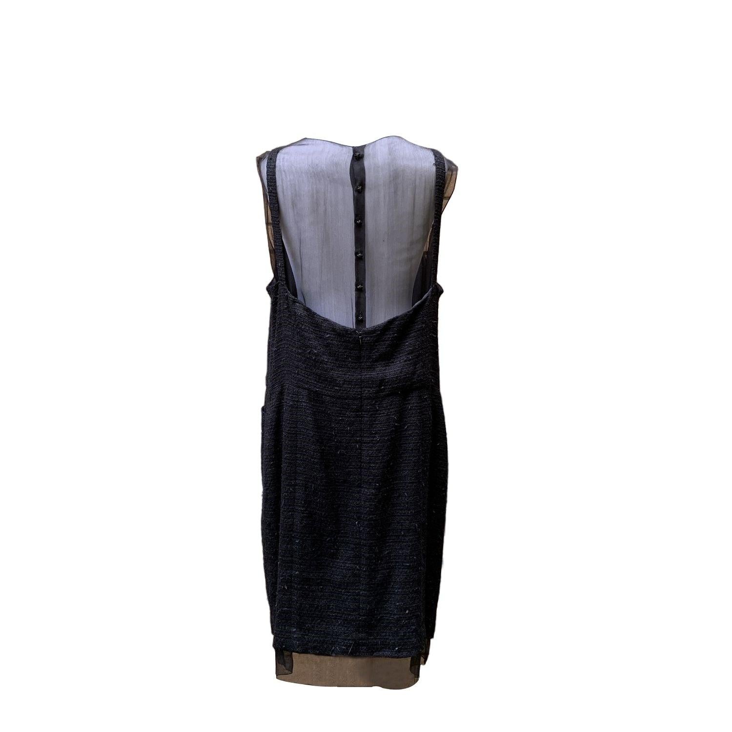 Chanel Little Black Dress Chiffon Underlay Sleeveless Size 48 FR In Good Condition For Sale In Rome, Rome