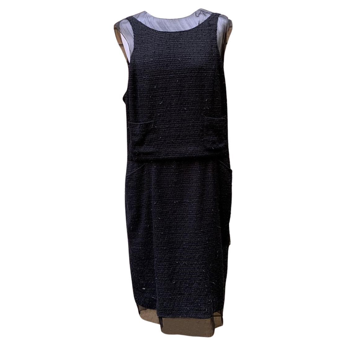 Chanel Little Black Dress Chiffon Underlay Sleeveless Size 48 FR For Sale