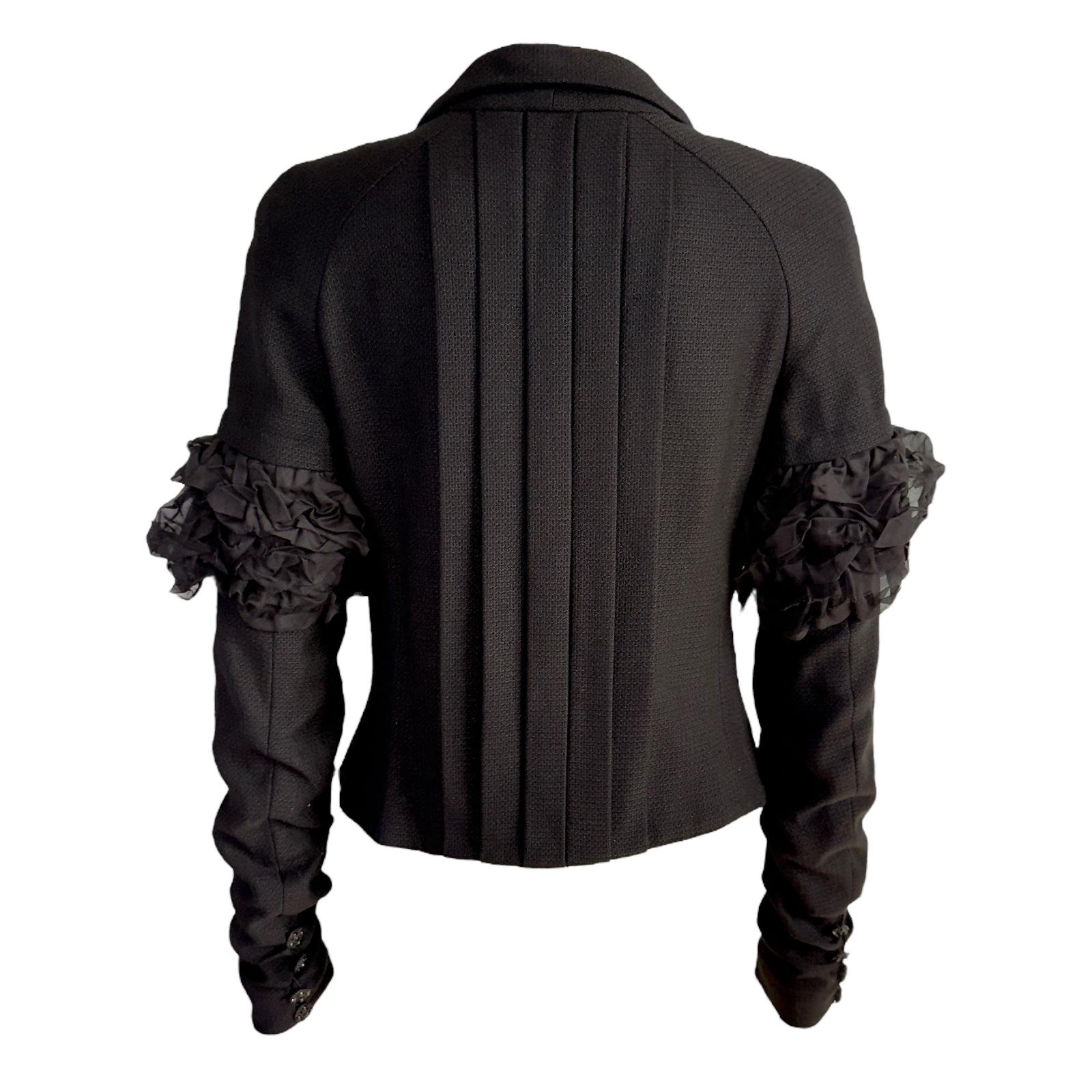 Women's CHANEL Little Black Jacket LBJ Pleated Jacket with Ruched Details 38 For Sale